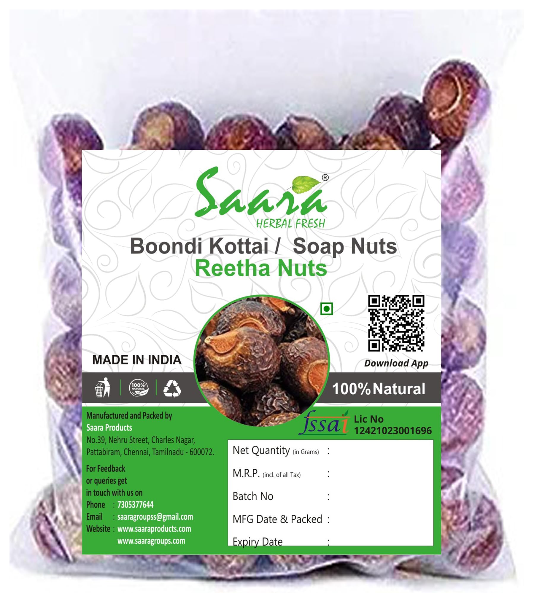 Organic Saara HERBAL FRESH Soap Nuts (Reetha Nuts) | 100% Natural Sapindus Mukorossi for Hair Growth & Skin Care | Chemical-Free Shampoo Alternative | 300g Pack | Perfect for Eco-Friendly Hair Wash & Gentle Cleansing