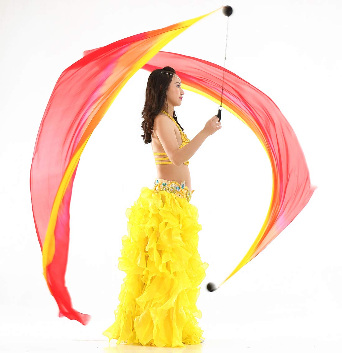 2Pcs Silk Veil Belly Dance Poi Streamer Set - Elegant Haka & Polynesian Dance Accessories with Throw Balls for Performances, Weddings, and Cultural Events