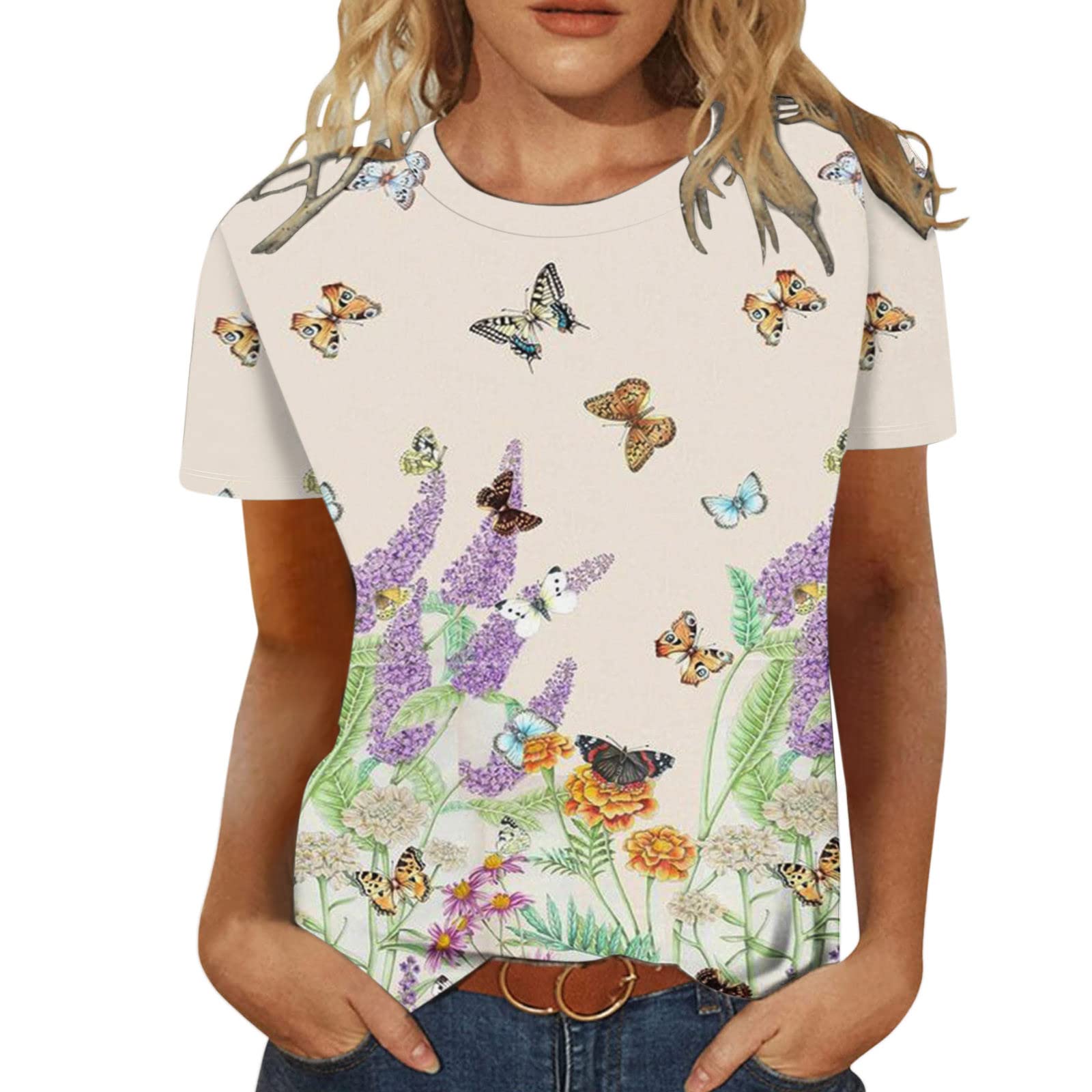 Women's Summer V-Neck Short Sleeve T-Shirt - Cute Printed Casual Blouse & Loose Fit Graphic Top | Perfect for Beach Outings, Weekend Wear & Summer Fashion