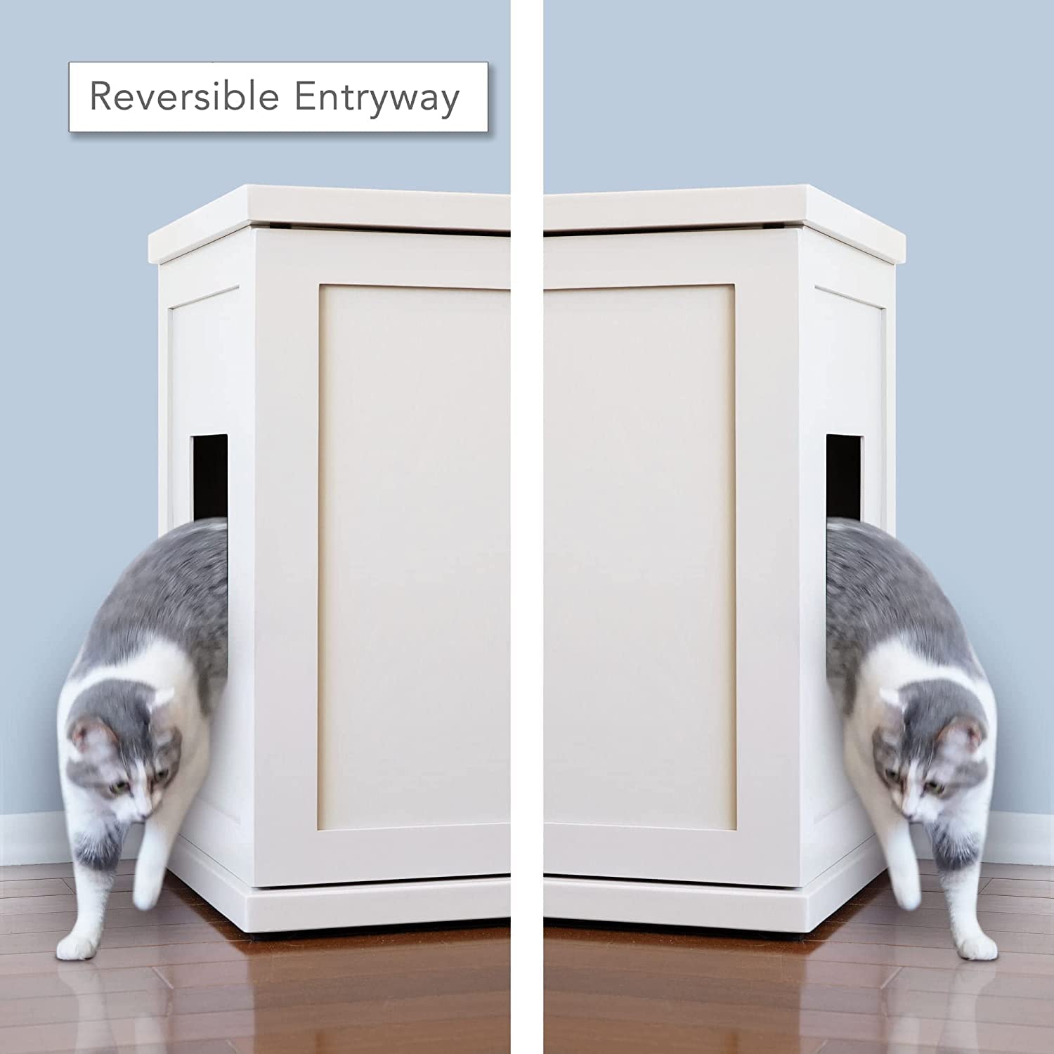 Premium Farmhouse White Cat Litter Box Enclosure Cabinet - XL Size with Adjustable Levelers & Hidden Storage Drawer | Stylish Cat Furniture for Home, Living Room, or Bedroom | Odor Control & Discreet Pet Solution