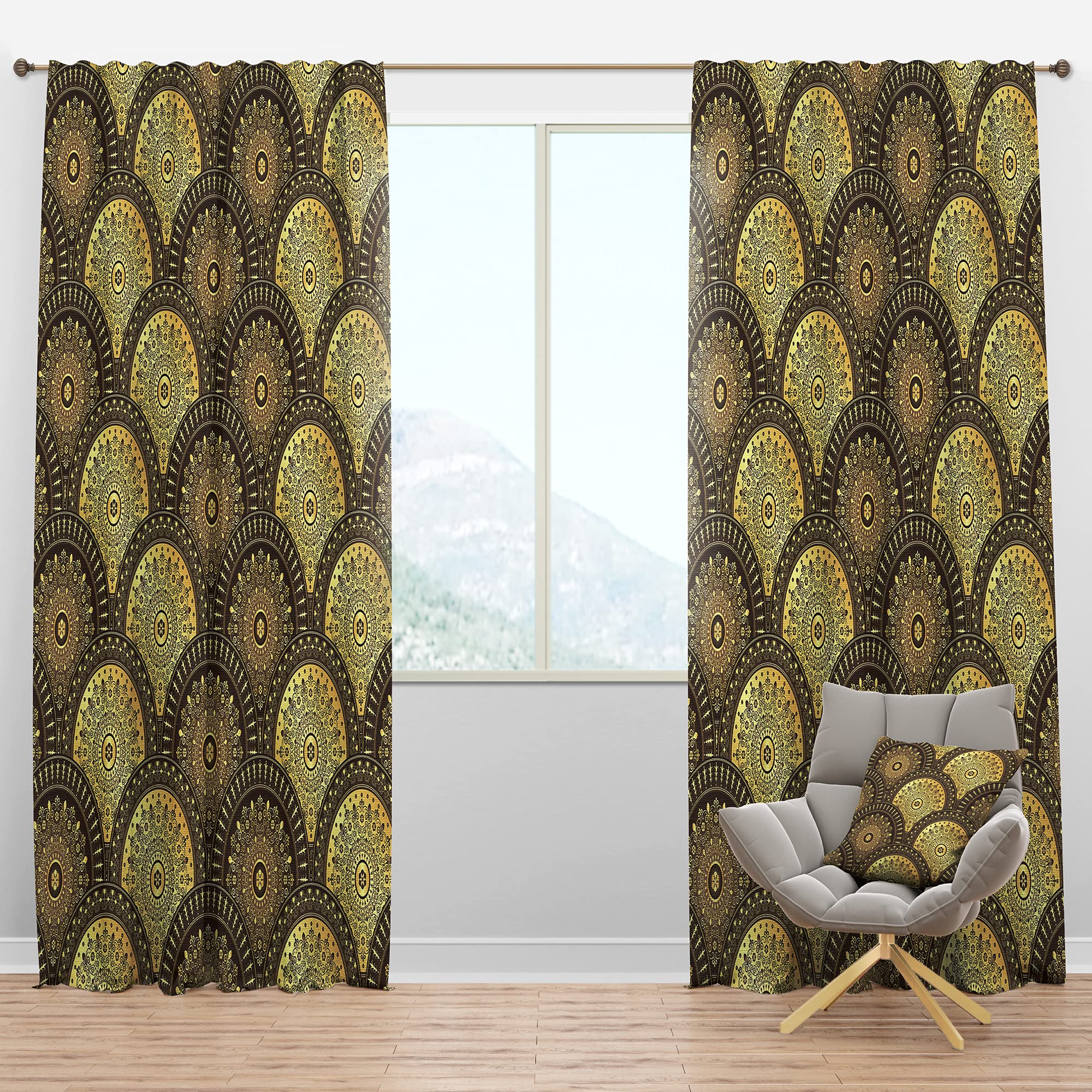DesignQ Blackout Curtains - Thermal Insulated Golden Circular Pattern Drapes for Bedroom & Living Room - Single Panel 52x63 Inches - Noise Reducing & Energy Saving Window Treatment for Better Sleep & Privacy