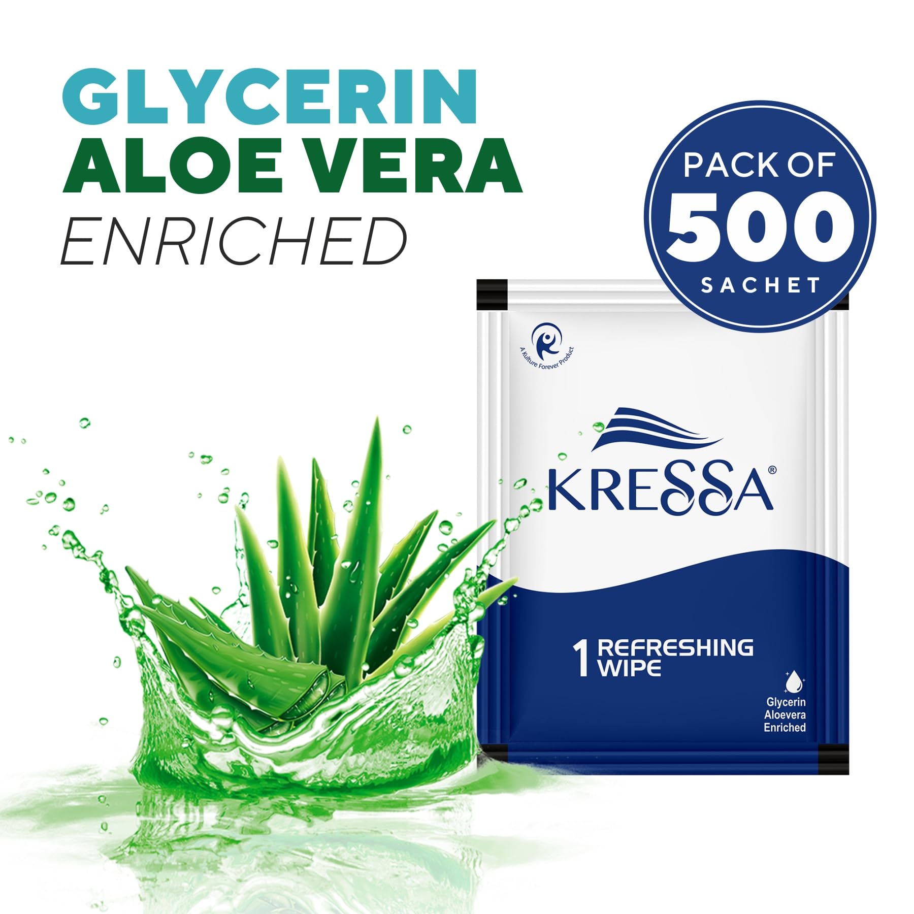 Kressa Refreshing & Cleansing Wet Wipes - pH Balanced Facial Wipes for Sensitive Skin | 500 Single-Use Travel Packets | Perfect for On-the-Go Cleansing, Gym, Travel & Makeup Removal