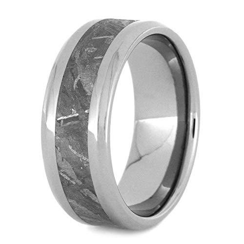 Unisex Titanium & Gibeon Meteorite 8mm Comfort-Fit Flat Band Ring - Durable Wedding Bands, Anniversary Gifts for Him & Her - Perfect for Everyday Wear & Special Occasions