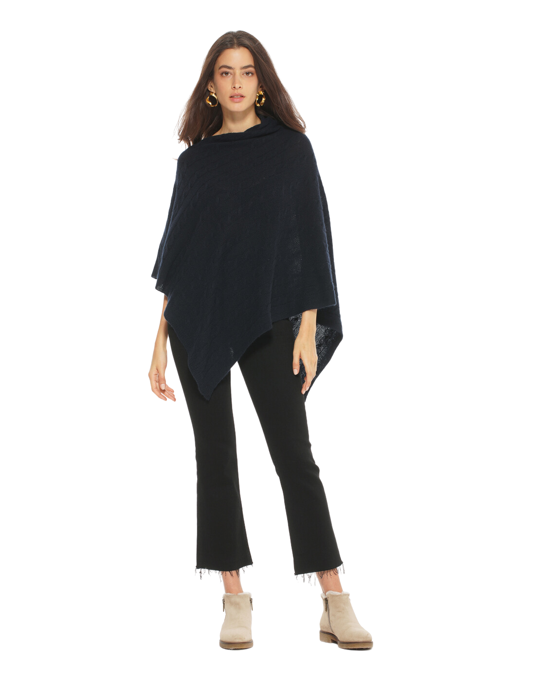 Luxury Women's Pure Cashmere Cable Knit Poncho - Soft & Warm Winter Shawl Wrap - Perfect for Fall, Winter & Holiday Outfits (Charcoal Grey)