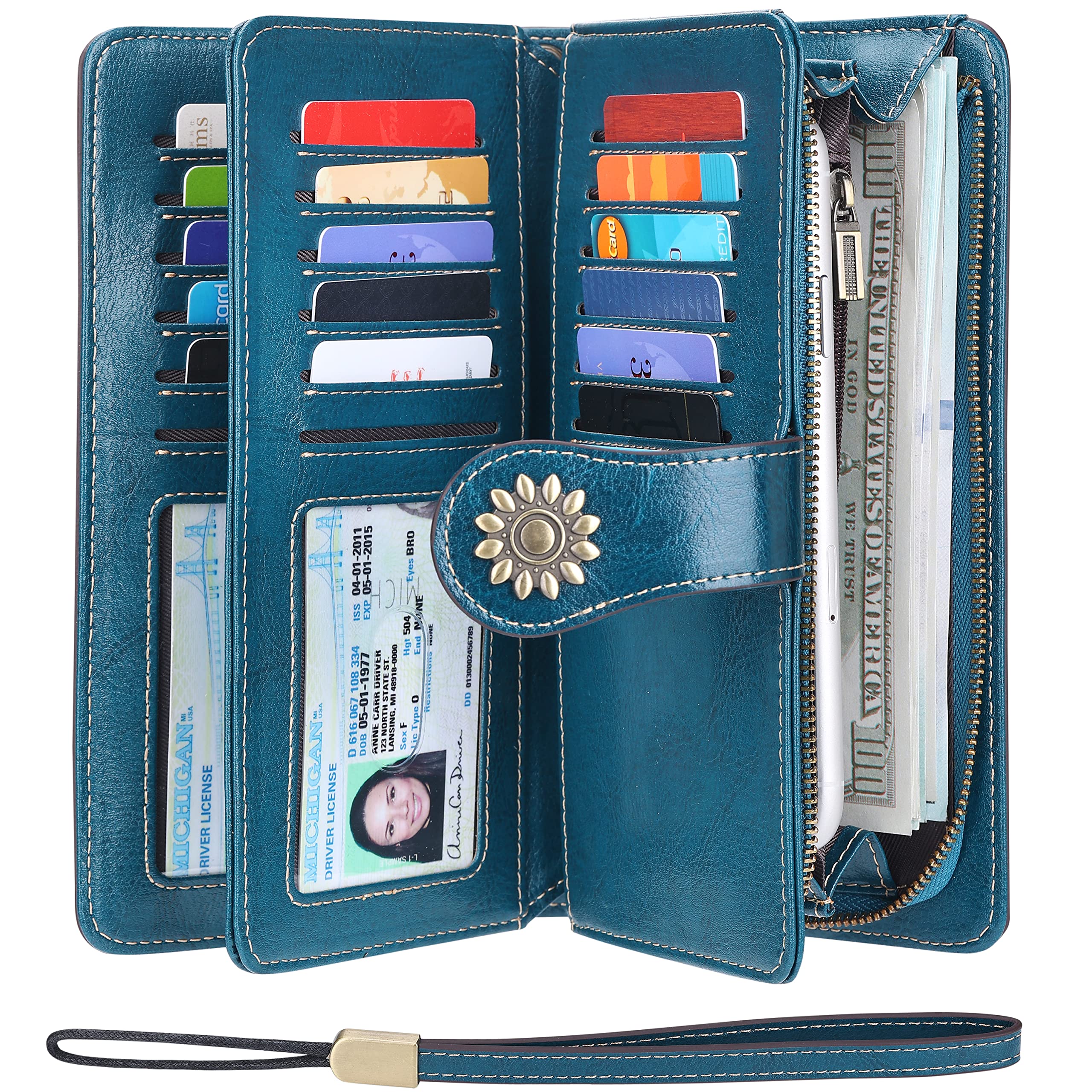Lavemi Women's Large Capacity Genuine Leather RFID Blocking Wallet Wristlet Clutch Card Holder - Stylish & Secure for Travel, Shopping & Everyday Use