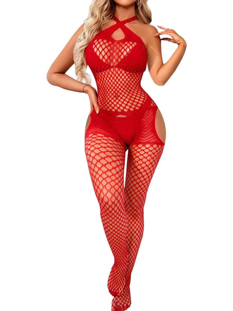 Sexy Women's Bodystocking with Attached Thigh High Stockings - One Piece Bodysuit Lingerie for Date Night & Special Occasions