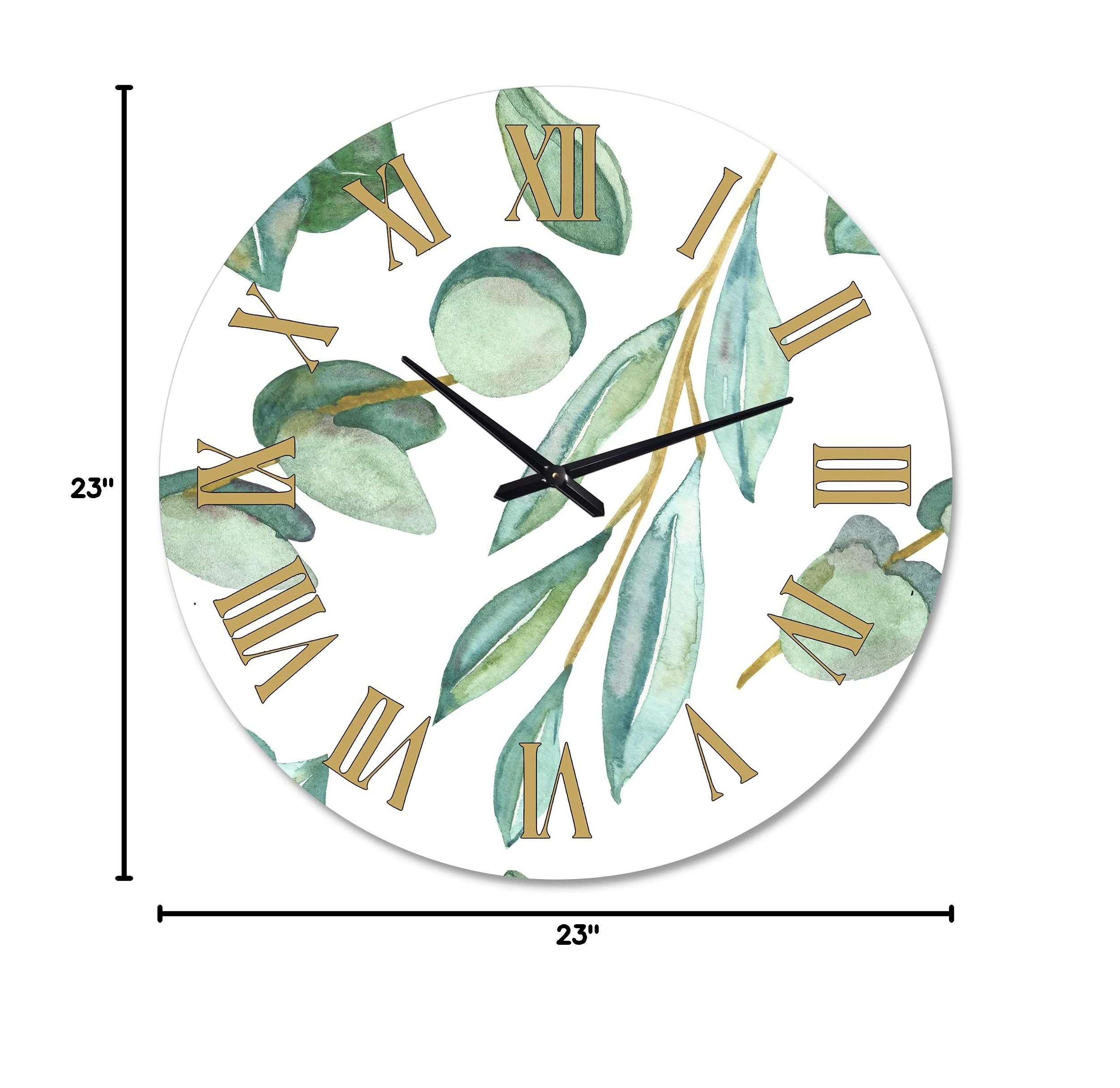 DesignQ Traditional Wall Clock - Large Floral Botanical Wall Decor with Eucalyptus Leaves & Branches - Rustic Farmhouse Style Clock for Kitchen, Living Room, Bedroom & Office - Perfect Home Decor Gift for Housewarming, Wedding & Interior Design