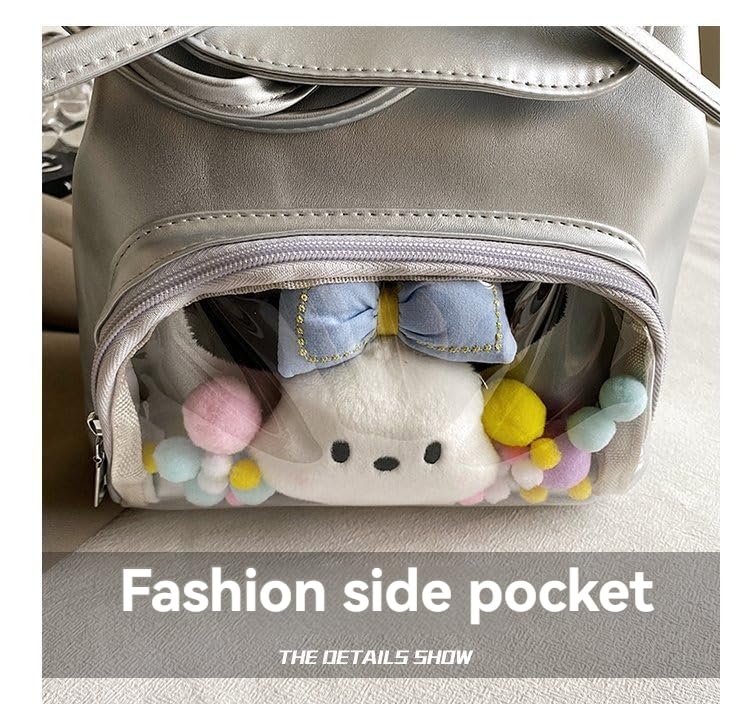 Kawaii Backpack with Cute Pin & Accessories - Y2K Grunge Shoulder Bag for Women, Fashion Hiking Travel Backpack (Silver) | Perfect for School, College, Outdoor Adventures & Daily Use