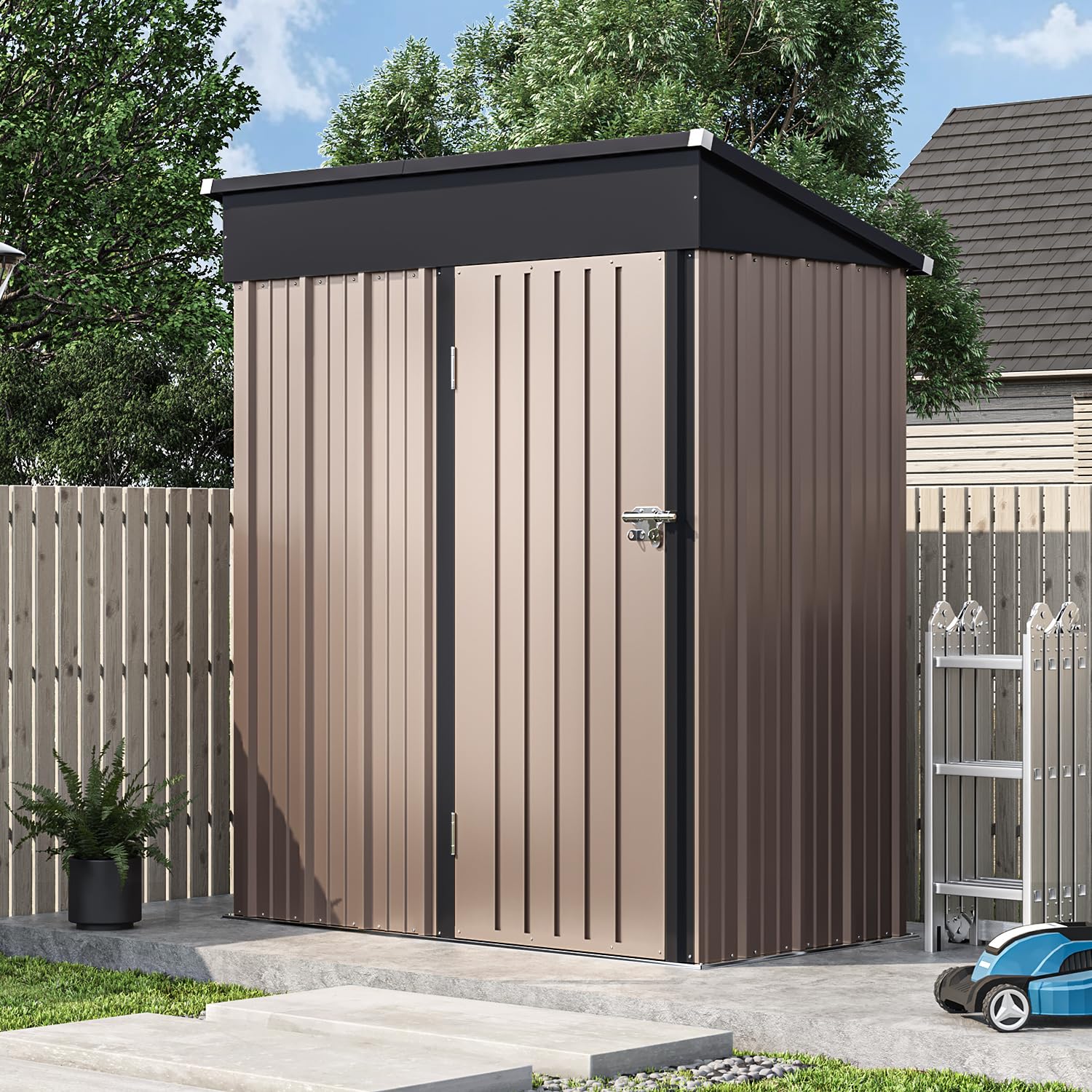 3.0’x4.9’ Outdoor Storage Shed - Heavy Duty Metal Garden Shed for Bikes, Lawn Mowers & Tools - Lockable Door Backyard Storage Shed for Patio, Garage & Yard Organization