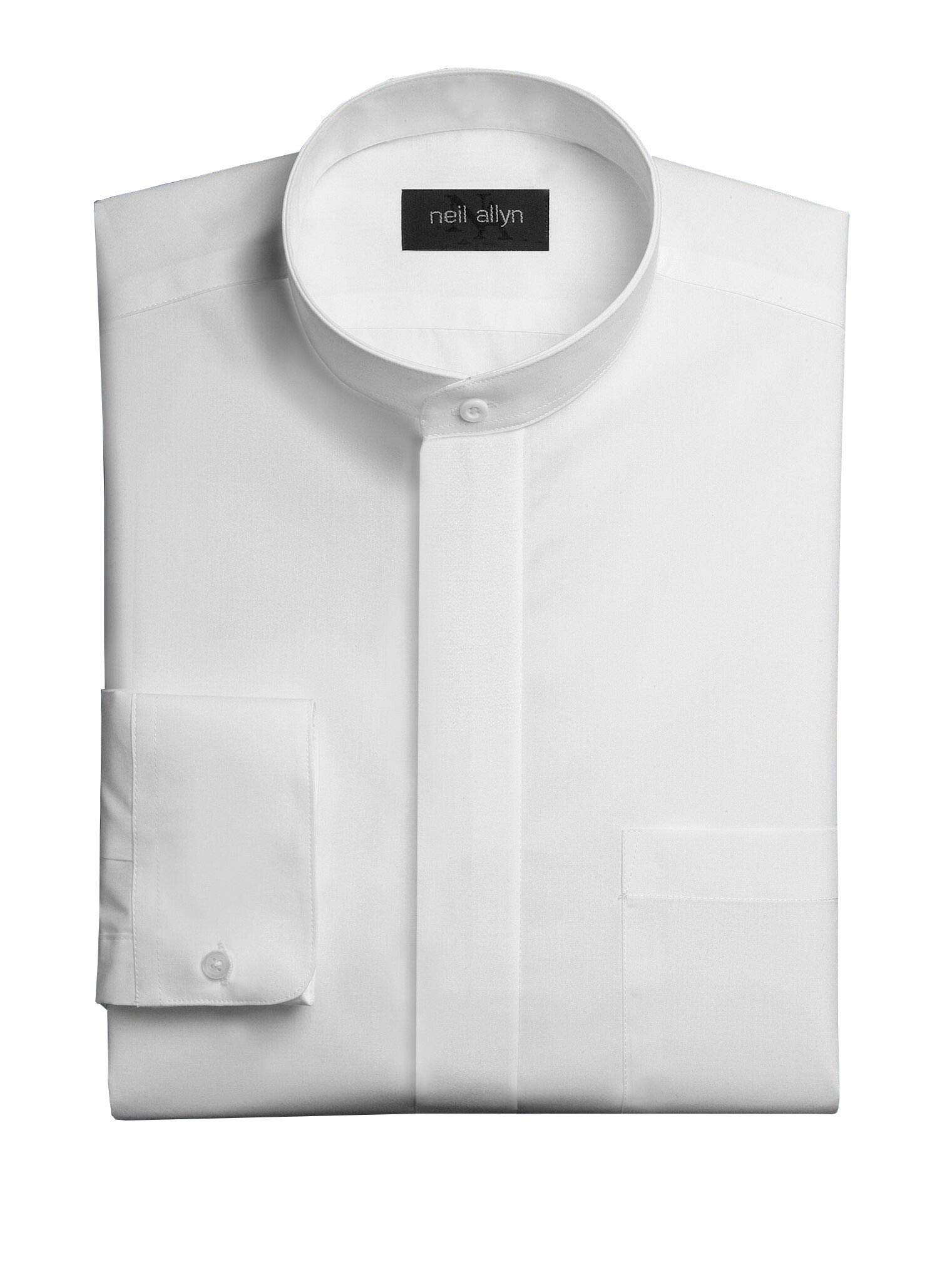 NEIL ALLYN Men's White Banded Collar Dress Shirt - Slim Fit Formal Business Shirt for Office, Wedding & Special Occasions