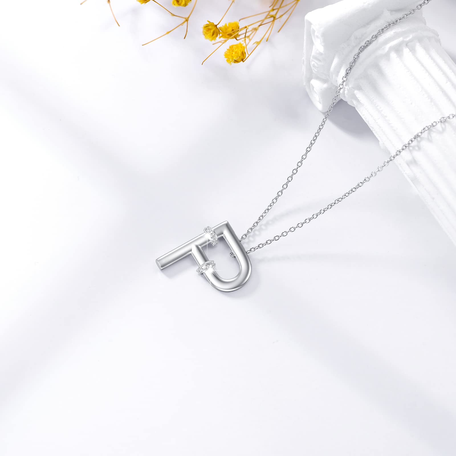 14K White Gold Plated Natural Diamond Initial Necklace - A-Z Letter Alphabet Pendant in 925 Sterling Silver | Personalized Jewelry Gift for Women, Wife, Mom, Girlfriend | Perfect for Birthdays, Anniversaries & Special Occasions