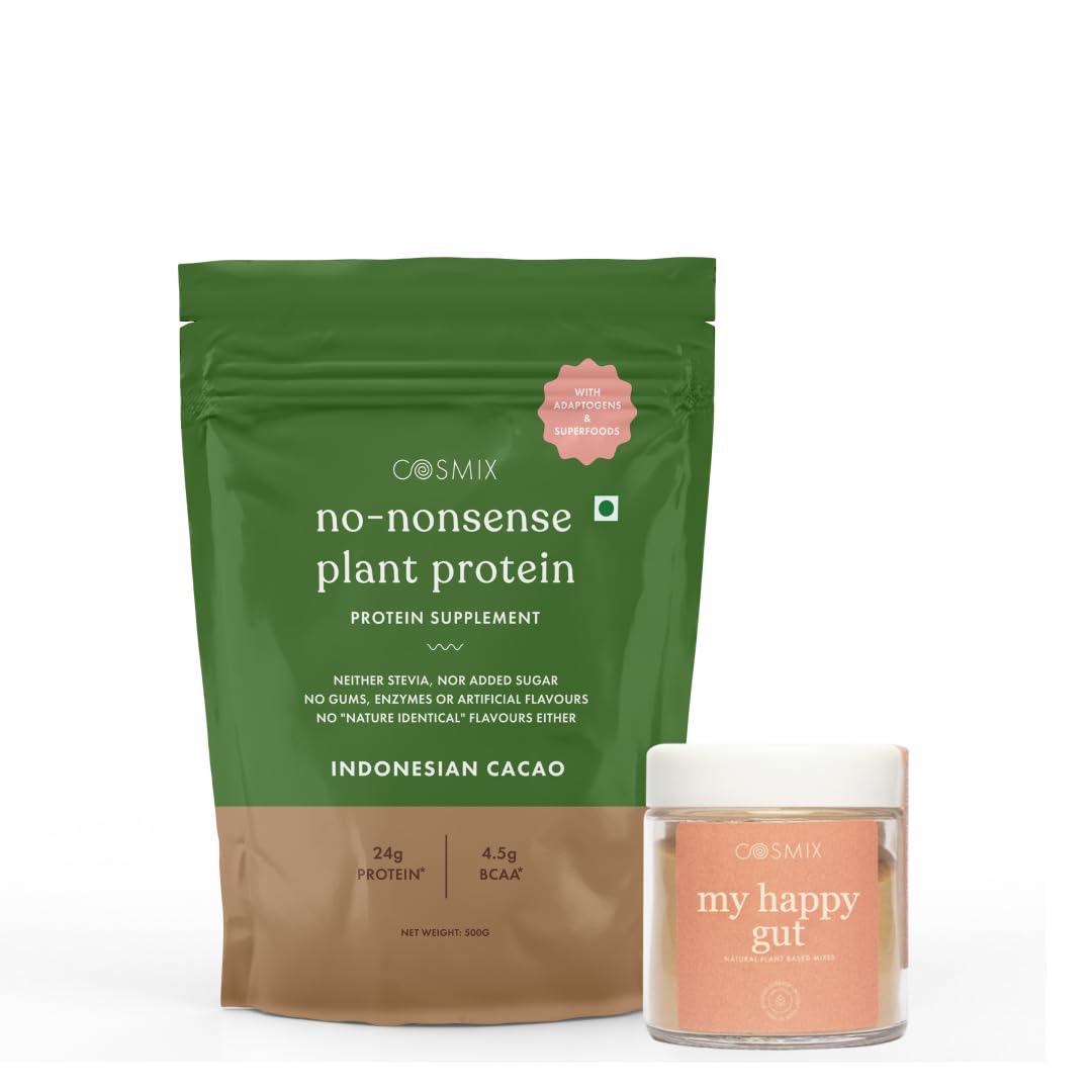 Organic Plant Protein Powder with Happy Gut Support - Brown Rice & Pea Protein Isolate, Mulethi, Fermented Papaya, Cumin | Prebiotic & Probiotic Blend | Vegan Protein Supplement for Muscle Recovery & Digestive Health | Perfect for Post-Workout Smoothies & Healthy Breakfasts