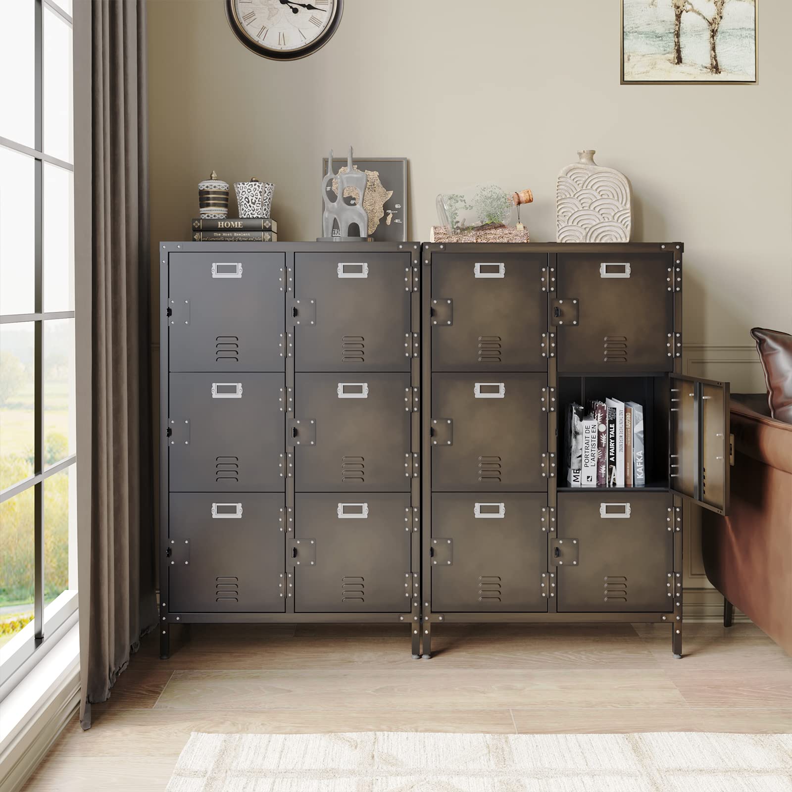 MIIIKO Industrial Metal Storage Locker Cabinet with 6 Lockable Compartments, Doors & Shelves - Heavy Duty Organization for Home Office, School, Gym, Bar & Warehouse Storage Solutions