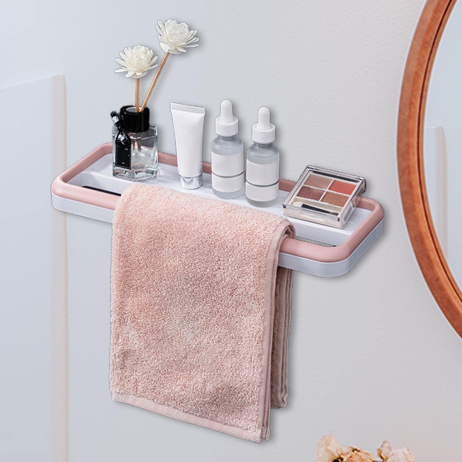 Premium BNF Bathroom Towel Rack with Shelf - Space Saving Organizer Stand for Towels, Robes & Decor - Modern Towel Bar for Bathroom, Balcony, Kitchen - Elegant Pink Finish - Perfect for Small Spaces & Home Organization