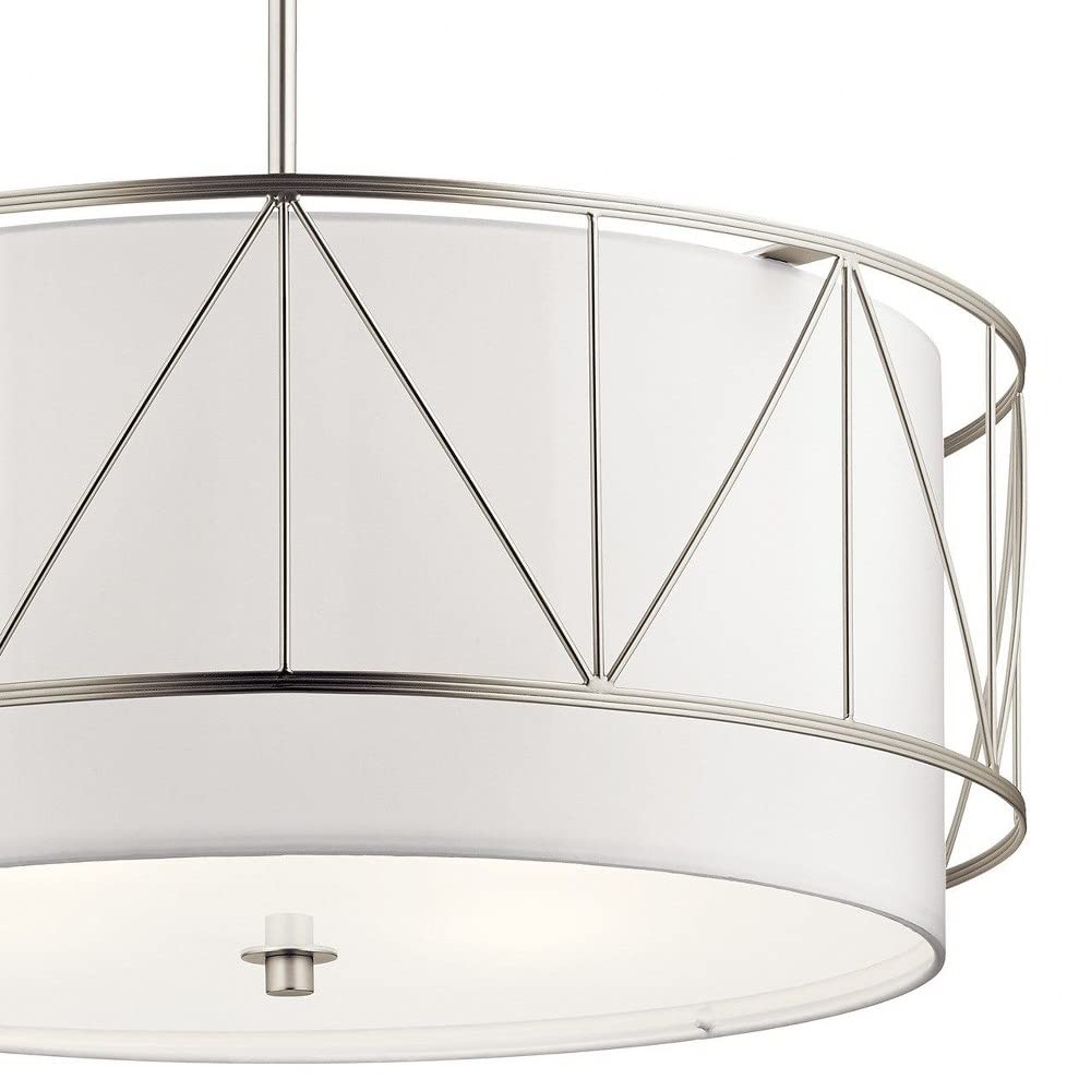 4-Light Modern Geometric Cage Drum Pendant Light Fixture with Satin Etched Glass - Black Chandelier for Dining Room, Kitchen Island & Living Room Lighting