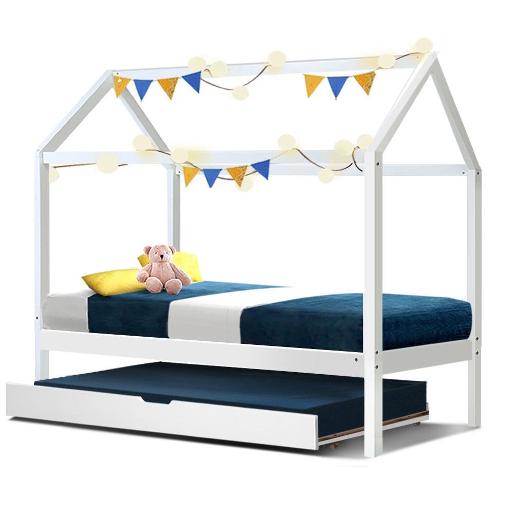 Kids Holy Wooden Single Bed Frame White - Solid Wood Toddler Bed for Boys & Girls - Perfect for Nursery, Bedroom & Sleepovers