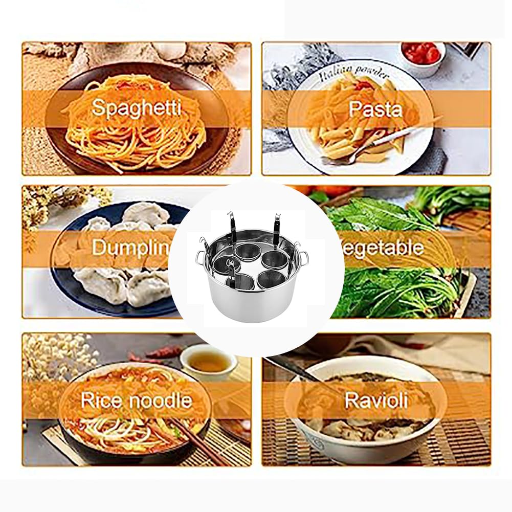 RSBFER Commercial Stainless Steel Pasta Cooker Set with Divider & Colander Strainer - 4 Hole Pasta Pot Insert for Noodles, Vegetables | Perfect for Restaurants, Catering & Home Cooking