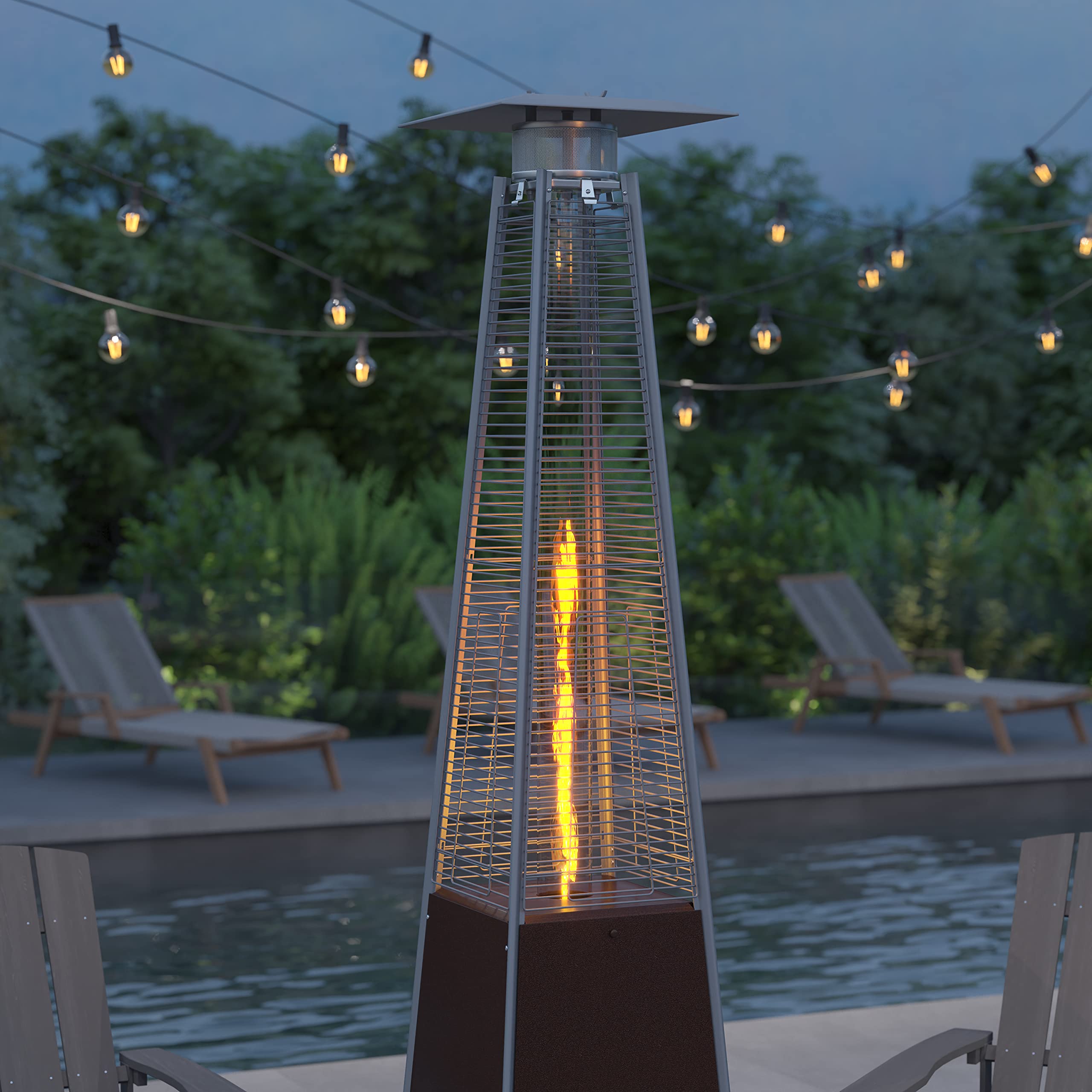 Merrick Lane 7.5ft Bronze Pyramid Outdoor Patio Heater - Portable Standing Heater for Backyard, Deck & Garden - Weather-Resistant Heating Solution for Cold Evenings
