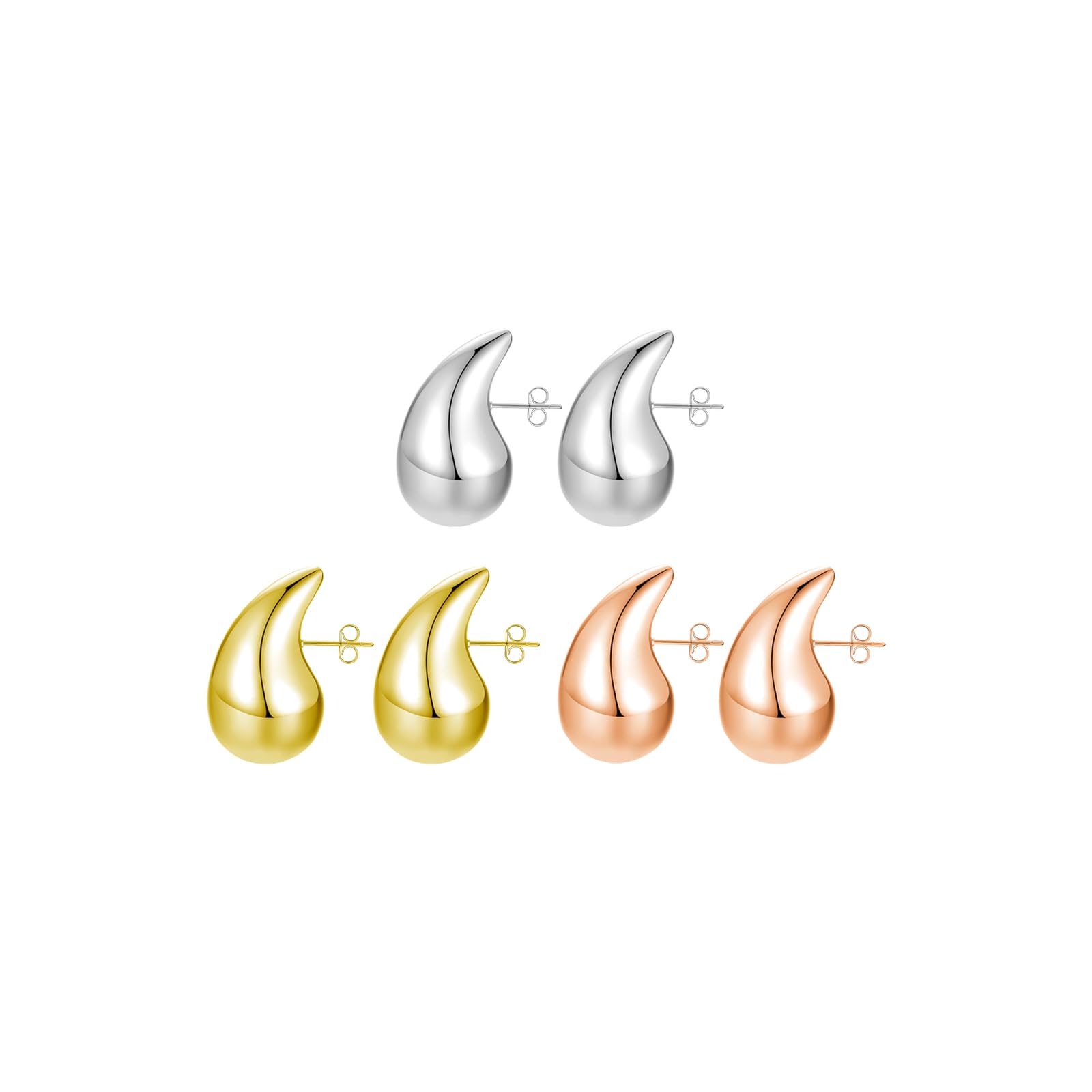 3 Pairs Gold Teardrop Hoop Earrings for Women - Chunky Statement Jewelry, Trendy Dangle Earrings for Mother, Gift for Her - Perfect for Parties, Weddings & Everyday Wear