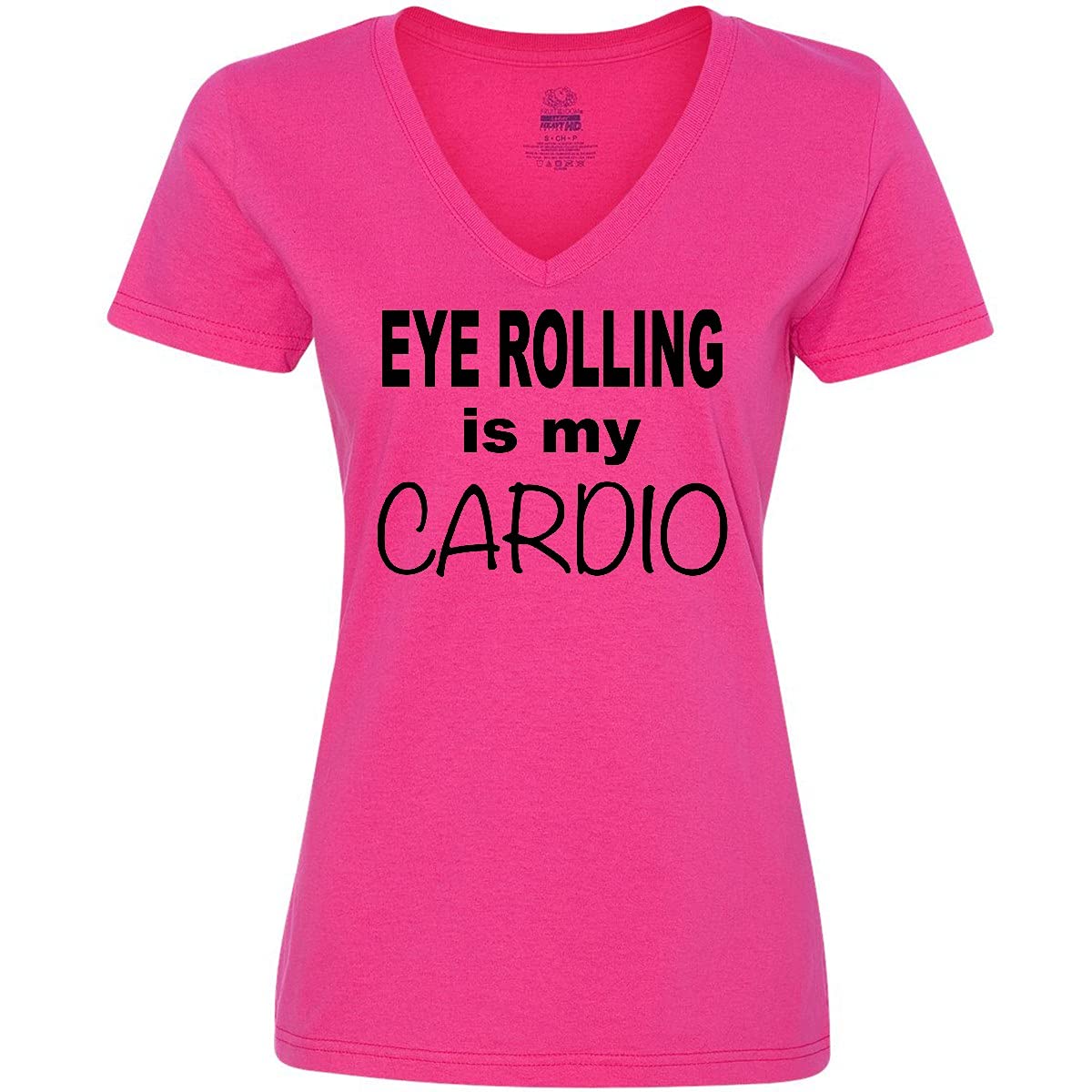 Inktastic 'Eye Rolling is My Cardio' Black V-Neck T-Shirt for Women - Funny Sarcastic Tee for Gym, Workout & Casual Wear