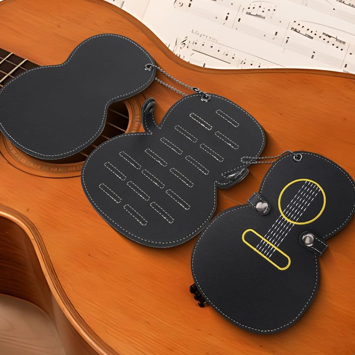 Premium Leather Guitar Pick Holder with 17 Slots - Durable Pick Case for Guitarists - Perfect Gift for Musicians (Black) - Ideal for Guitar Practice, Live Performances & Music Lessons
