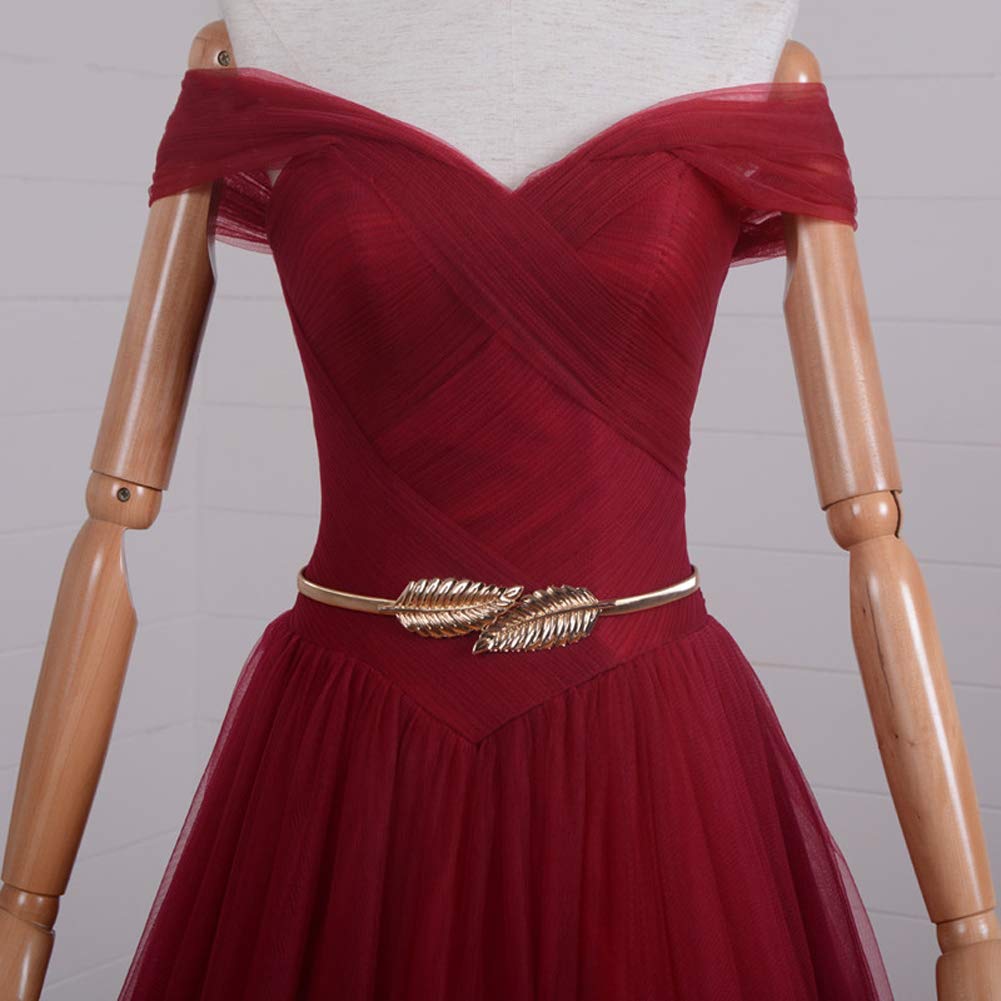 Kivary® Off Shoulder Gold Sash Long Corset Formal Prom Evening Dresses for Women - Elegant Ball Gown for Homecoming, Wedding, and Special Occasions