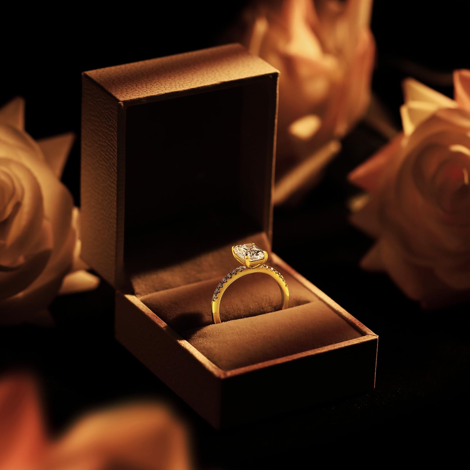Radiant Cut Moissanite Engagement Rings for Women - 1.5-2 Carat Halo Wedding Band in 18K Gold Plated Sterling Silver - Perfect for Proposals, Anniversaries & Bridal Jewelry