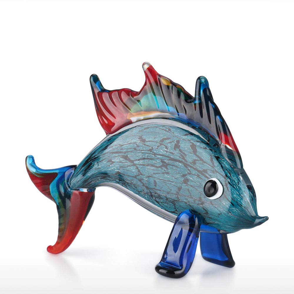 Hand Blown Red Glass Fish Figurine - Unique Art Glass Collectible Gift, Modern Home Decor for Tabletop, Shelf & Office Display - Perfect for Aquarium Lovers & Interior Design