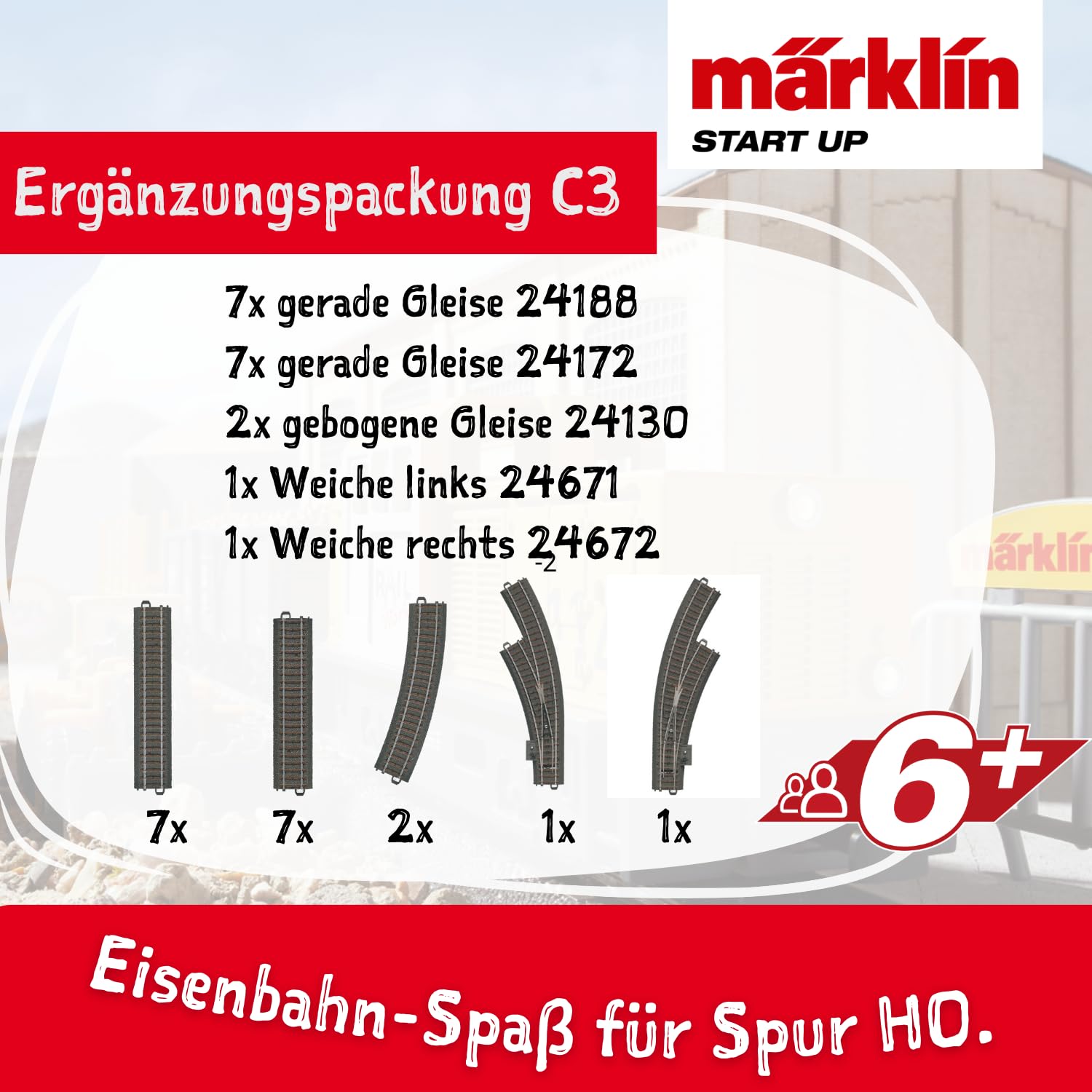 Marklin C Track C3 Extension Rail Track Set for HO Scale Model Trains - Perfect for Model Railroad Layouts and Train Displays