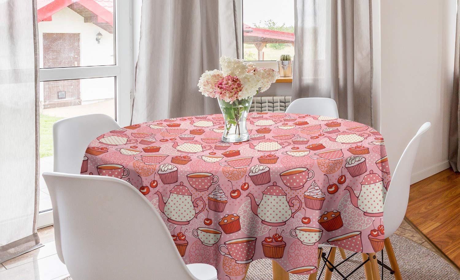 Ambesonne Tea Party Round Tablecloth 60
