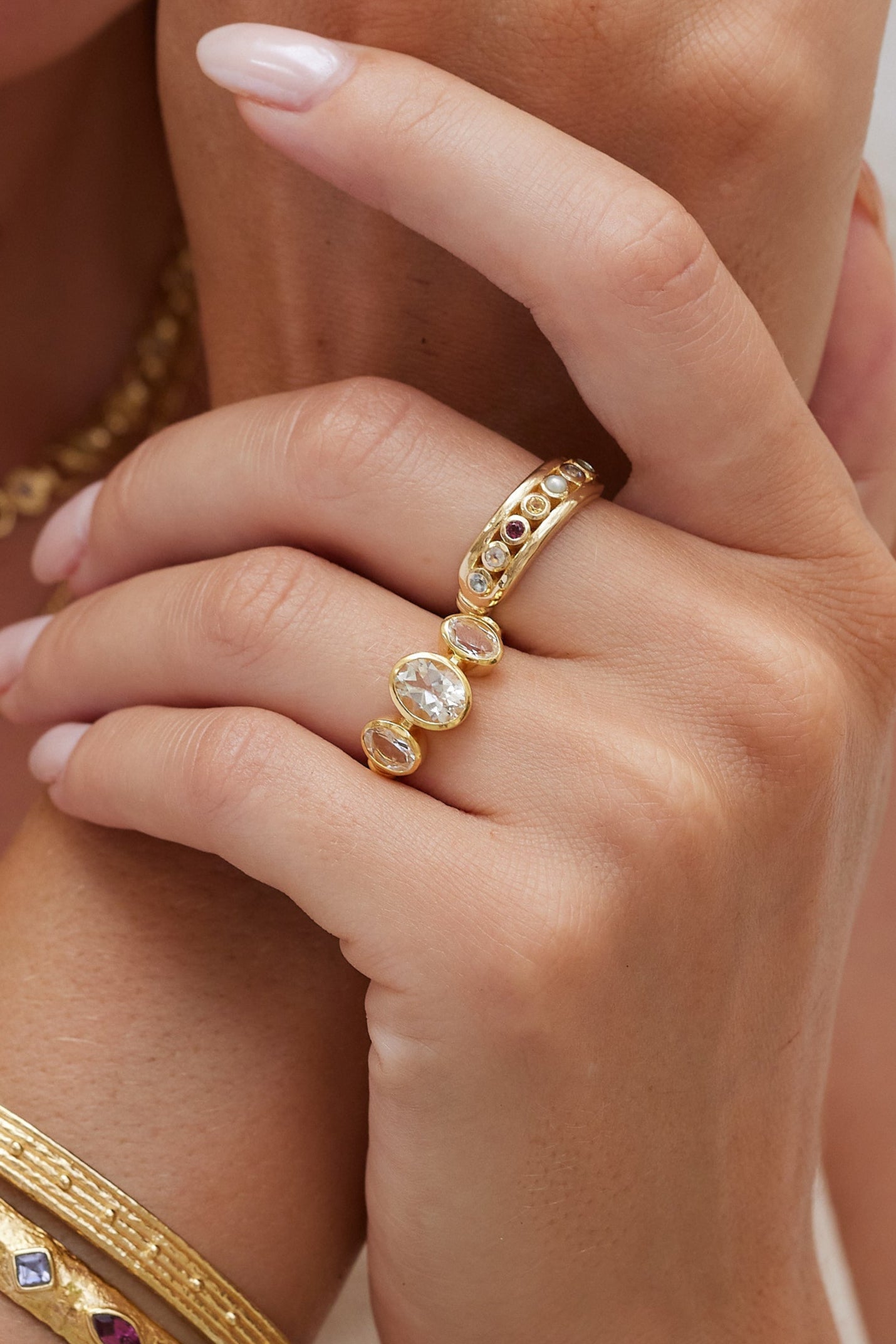 Trinity White Topaz Gold Ring for Women – Elegant 14K Gold Plated Ring with Genuine White Topaz Gemstone – Perfect for Engagement, Wedding, Anniversary & Everyday Wear