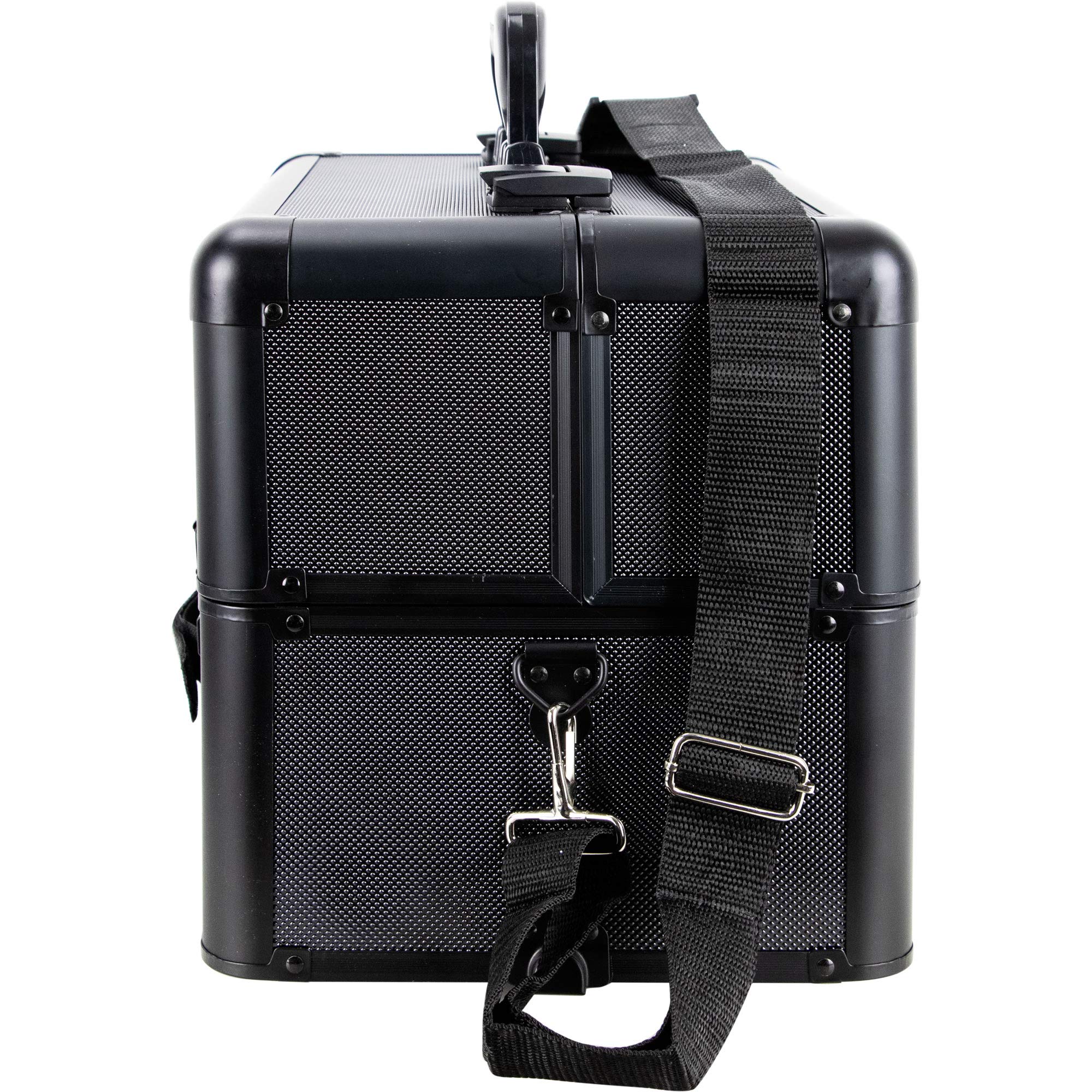 Ver Beauty 3-in-1 Professional Rolling Makeup Case - 4 Removable Wheels, Extendable Trays with Dividers & Mirror - Aluminum Art Craft & Tattoo Organizer for Artists, Salon, Travel & Mobile Beauty Services