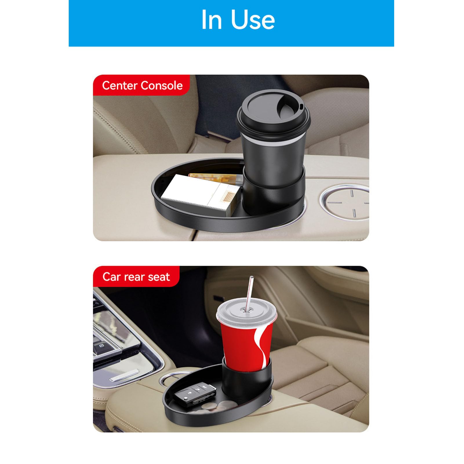 Kids Car Seat Travel Tray with Rotating Cup Holder - Snack & Toy Organizer for Toddlers - Road Trip Essentials for Books, Water Bottles & Entertainment - Perfect for Long Car Rides & Family Vacations (Black)