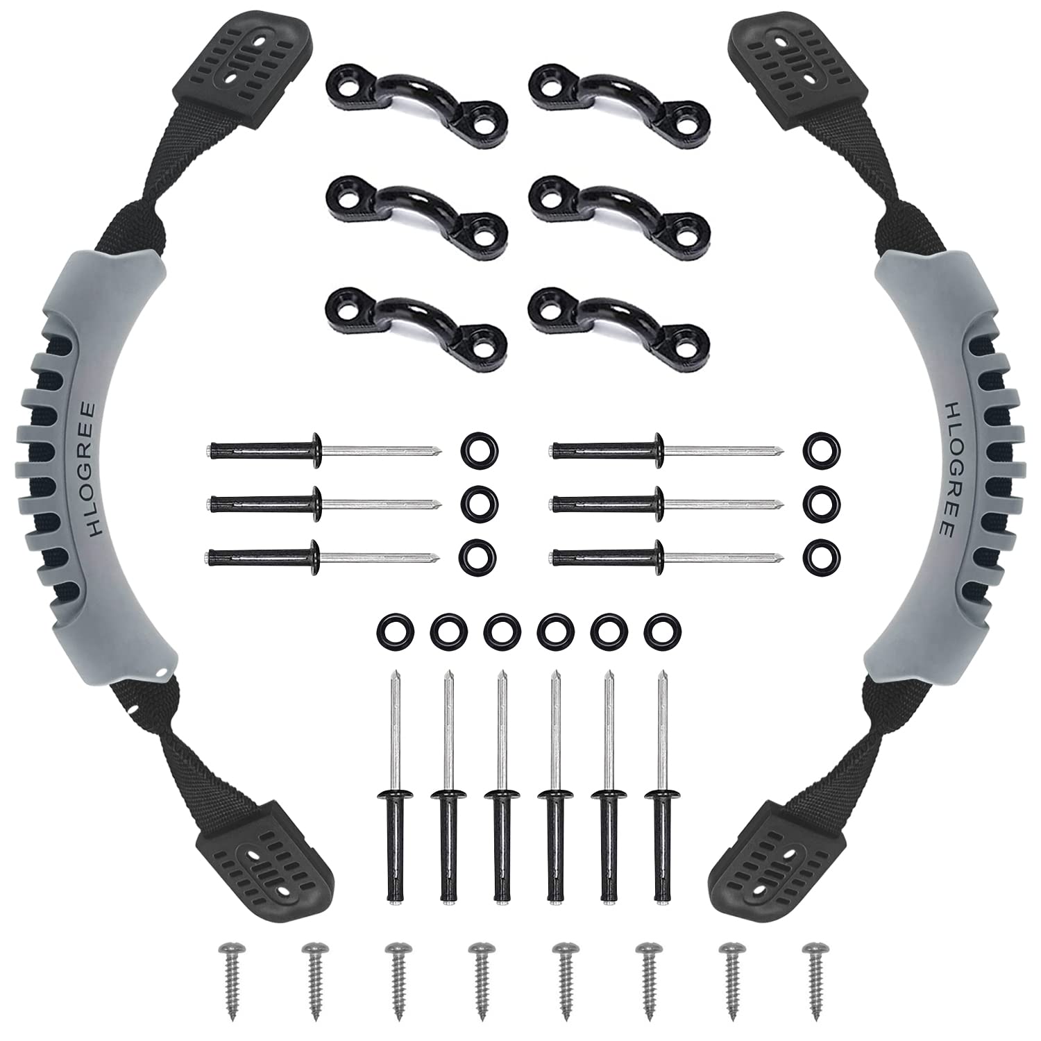 HLOGREE Kayak Handles 2/4 Pack - Heavy Duty Kayak Carry Handles with Stainless Steel Rivets, Replacement Kayak Handles for Emotion, Pelican, Hobie, Lifetime, Sit-on-Top, Ocean & Wilderness Kayaks - Perfect for Easy Transport & Storage of Fishing & Recreational Kayaks