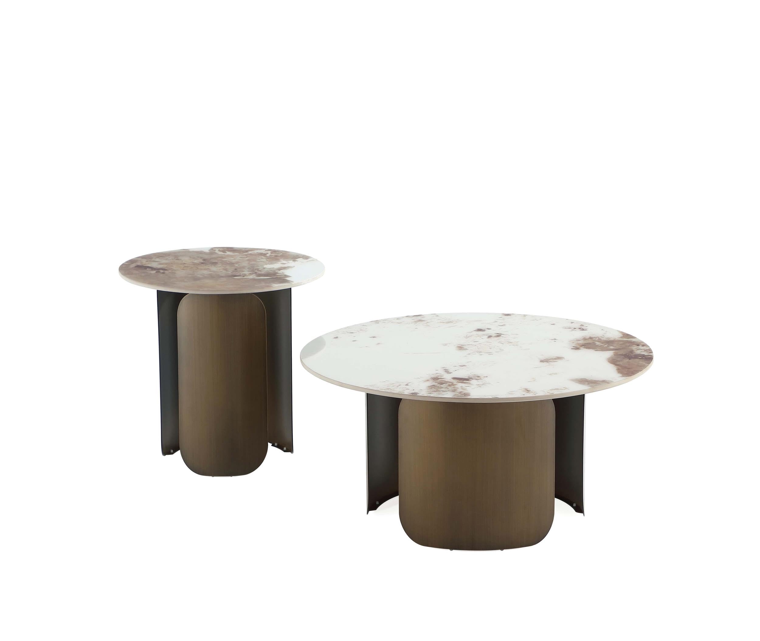 Monica 2-Piece Round End Table & Coffee Table Set with Durable Sintered Stone Top & Stainless Steel Base - Modern Gold Living Room Furniture for Home Decor | Perfect for Lounge, Family Room & Apartment