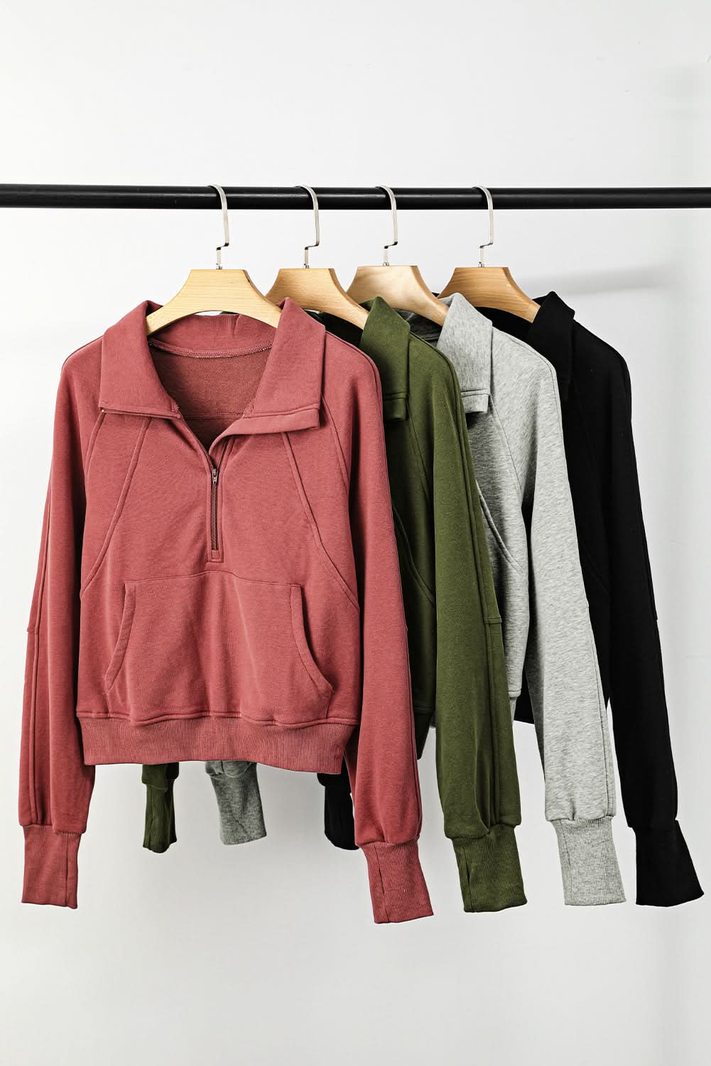 Brown Fleece Lined Zip Up Stand Collar Thumbhole Sleeve Sweatshirt for Men - Warm Winter Pullover with Thumb Holes for Outdoor Activities & Casual Wear