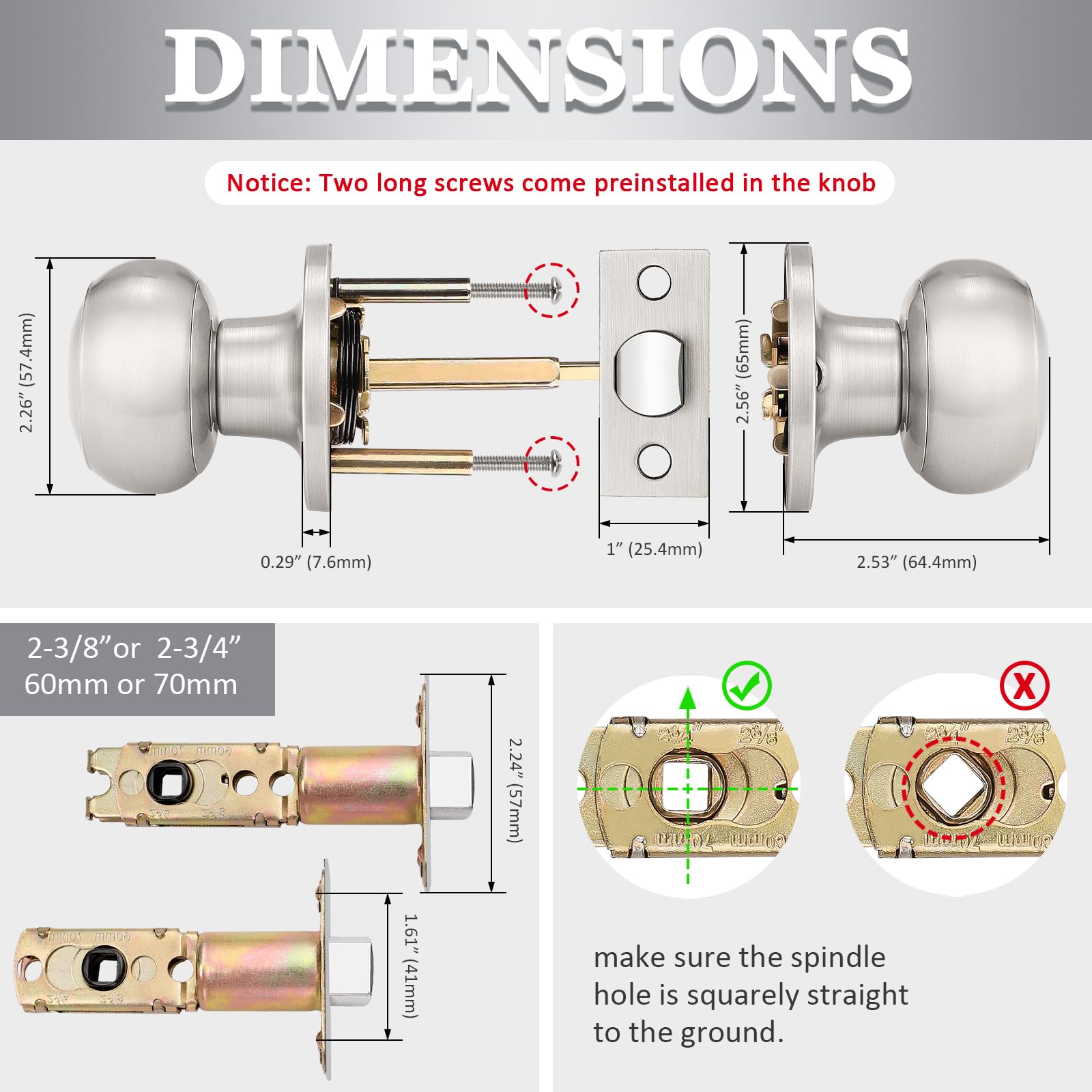 Probrico 8-Pack Keyless Door Knobs - Satin Nickel for Hall & Closet Doors