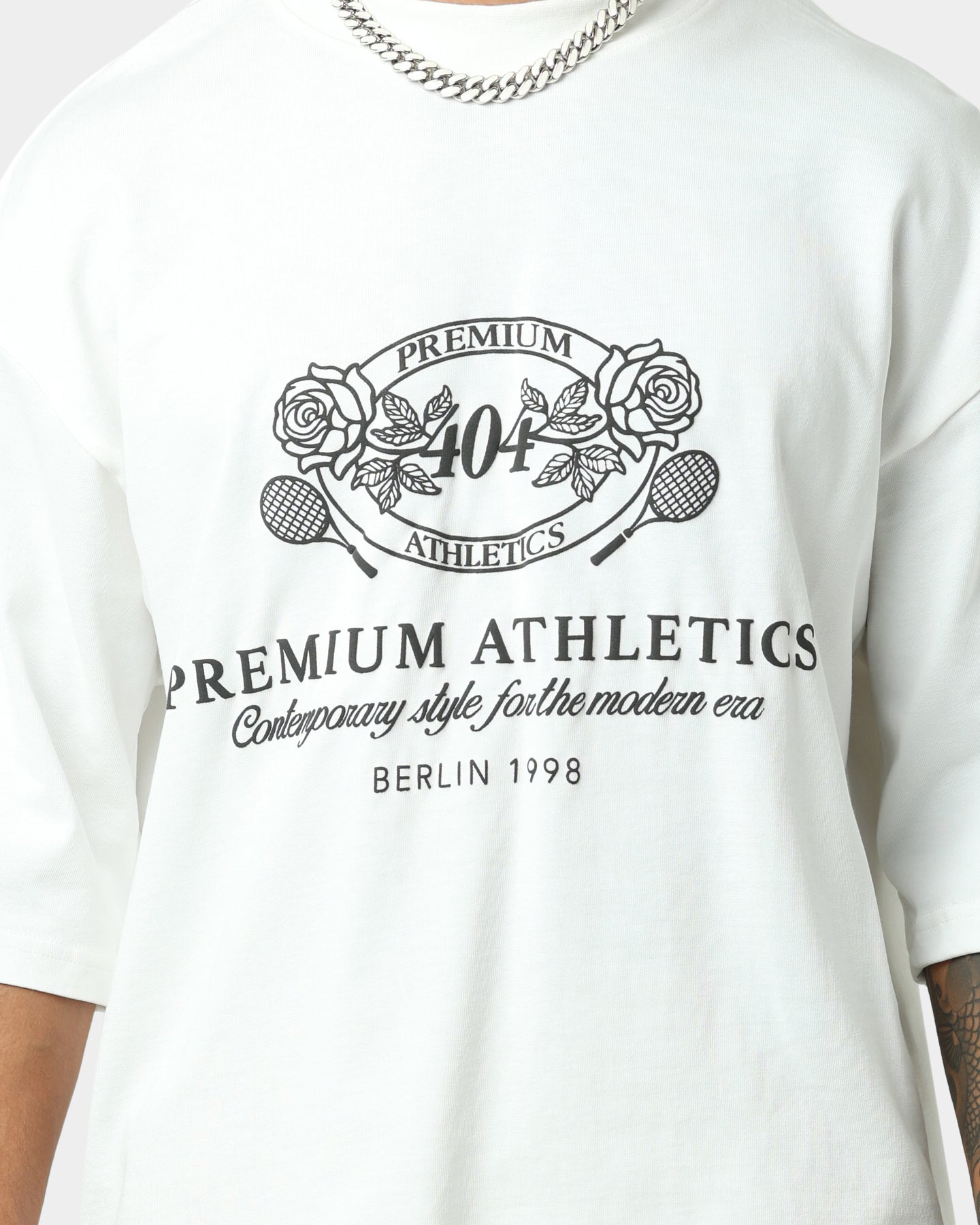 404 Premium Athletics Heritage T-Shirt for Men & Women - Vintage Style Cotton Tee - Off White - Casual Wear, Gym, Workout & Street Fashion