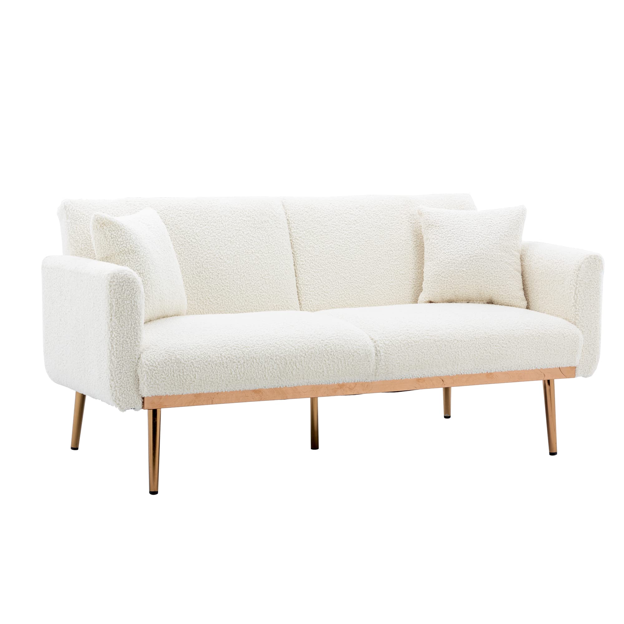Pvillez Convertible Futon Sofa Bed - Velvet/Teddy Upholstered Sleeper Couch with Golden Legs for Small Spaces, Living Room, Apartment, Studio & Dorm | Perfect for Guest Sleeping & Space-Saving Furniture