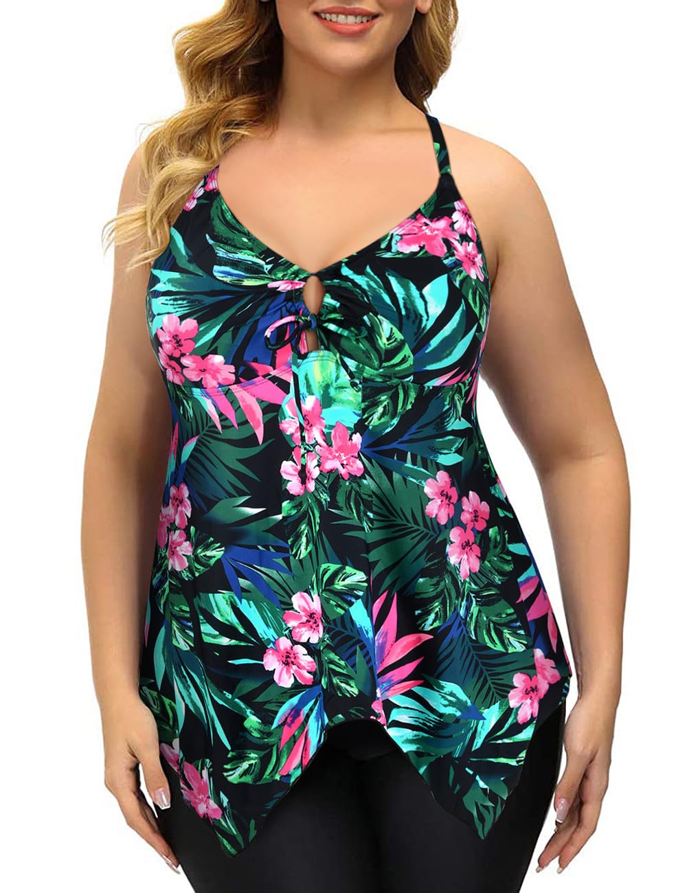 Firpearl Women's Plus Size Modest Tankini Swimsuits - Flowy Crossback Bathing Suit Top for Beach, Pool & Vacation | Comfortable Swimwear for Curvy Women