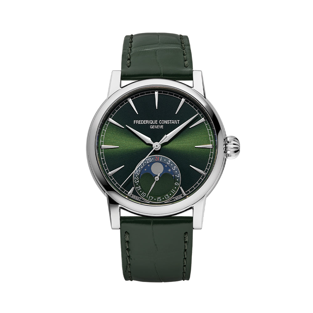 Classic Moonphase Date Automatic Watch 40mm Green Dial Leather Strap - Perfect for Business, Casual & Formal Occasions