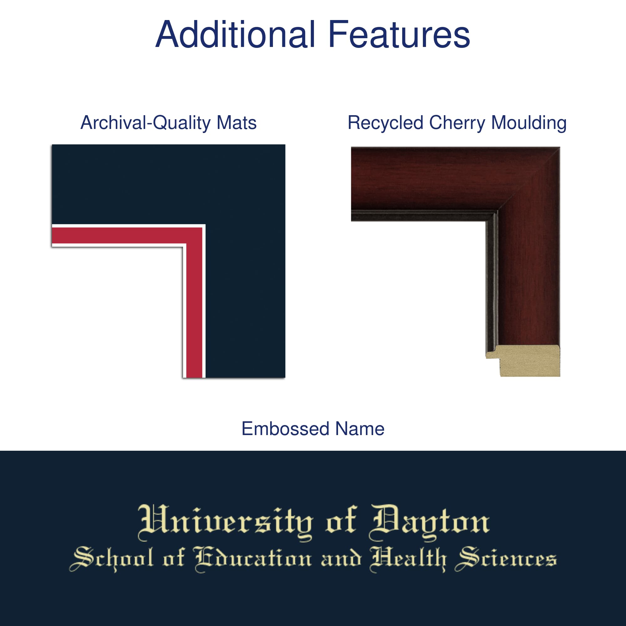 University of Dayton School of Education and Health Sciences PhD Diploma Frame - 14x11 Inch Gold Embossed Cherry Wood Frame with Navy & Red Matting - Perfect for Office Decor, Graduation Gifts & Academic Display