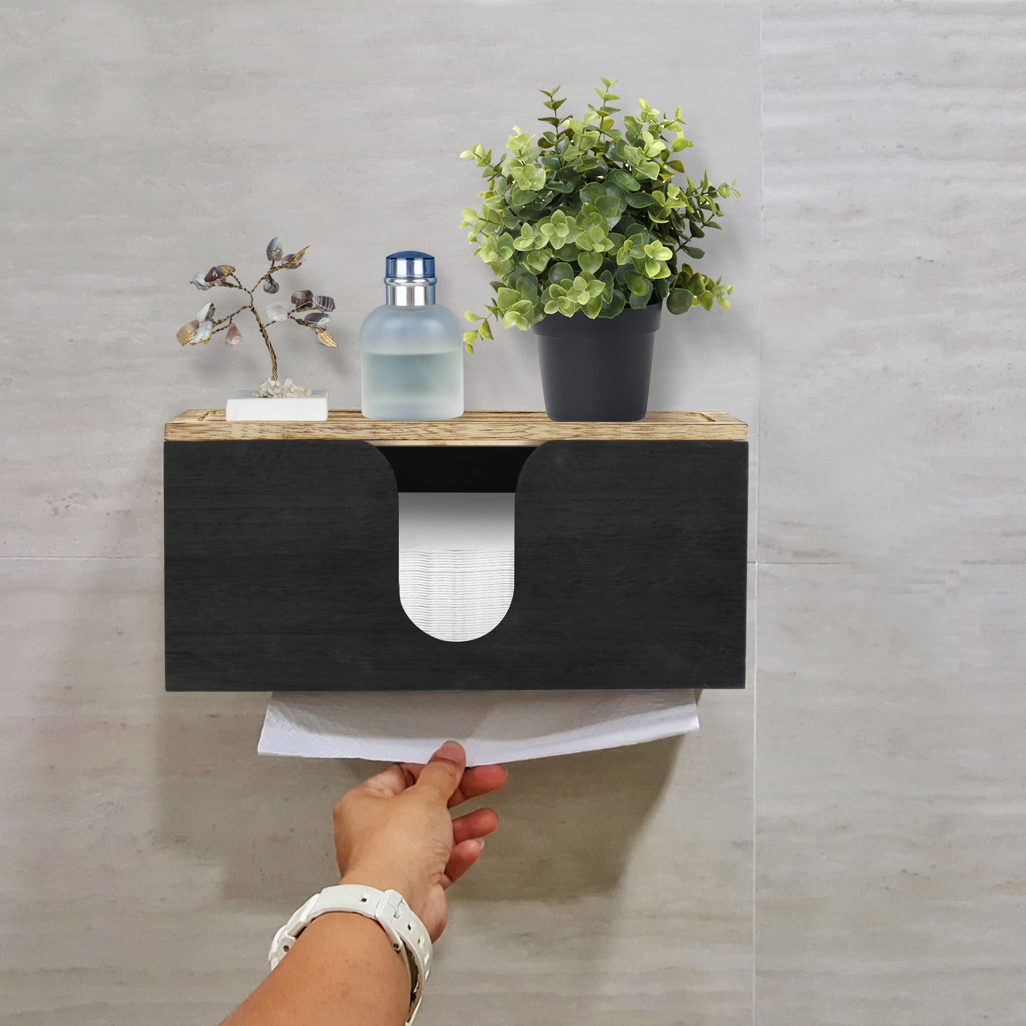 Solid Wood Wall Mounted Paper Towel Holder - Folded Paper Towel Dispenser with Lid for C-Fold, Z-Fold & Trifold Towels | Commercial & Home Use in Bathroom, Kitchen, Office (Natural Wood Finish)
