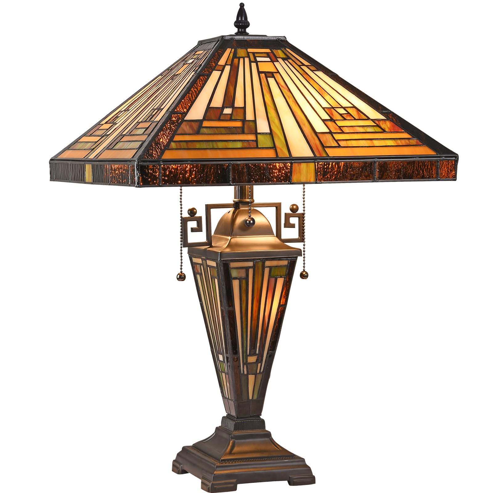 Tiffany Style Stained Glass Table Lamp - Capulina 3-Light Amber Brown Mission Desk Lamp (16x16x24 Inches) for Living Room, Bedroom & Home Office | Perfect for Reading, Decor & Ambient Lighting