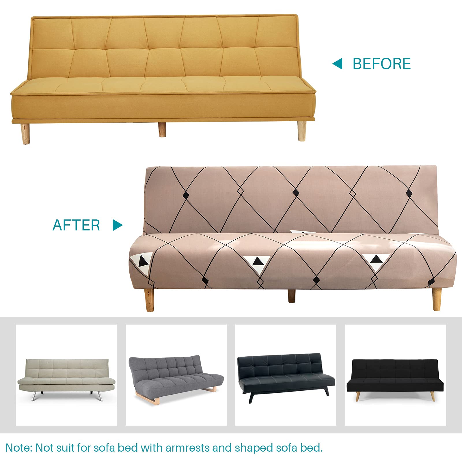 Beacon Pet Stretch Sofa Slipcover - Armless Futon Cover with Printed Design, Elastic Polyester Spandex Fabric, Washable Furniture Protector for Folding Couches - Perfect for Pet Owners, Living Rooms & Small Spaces
