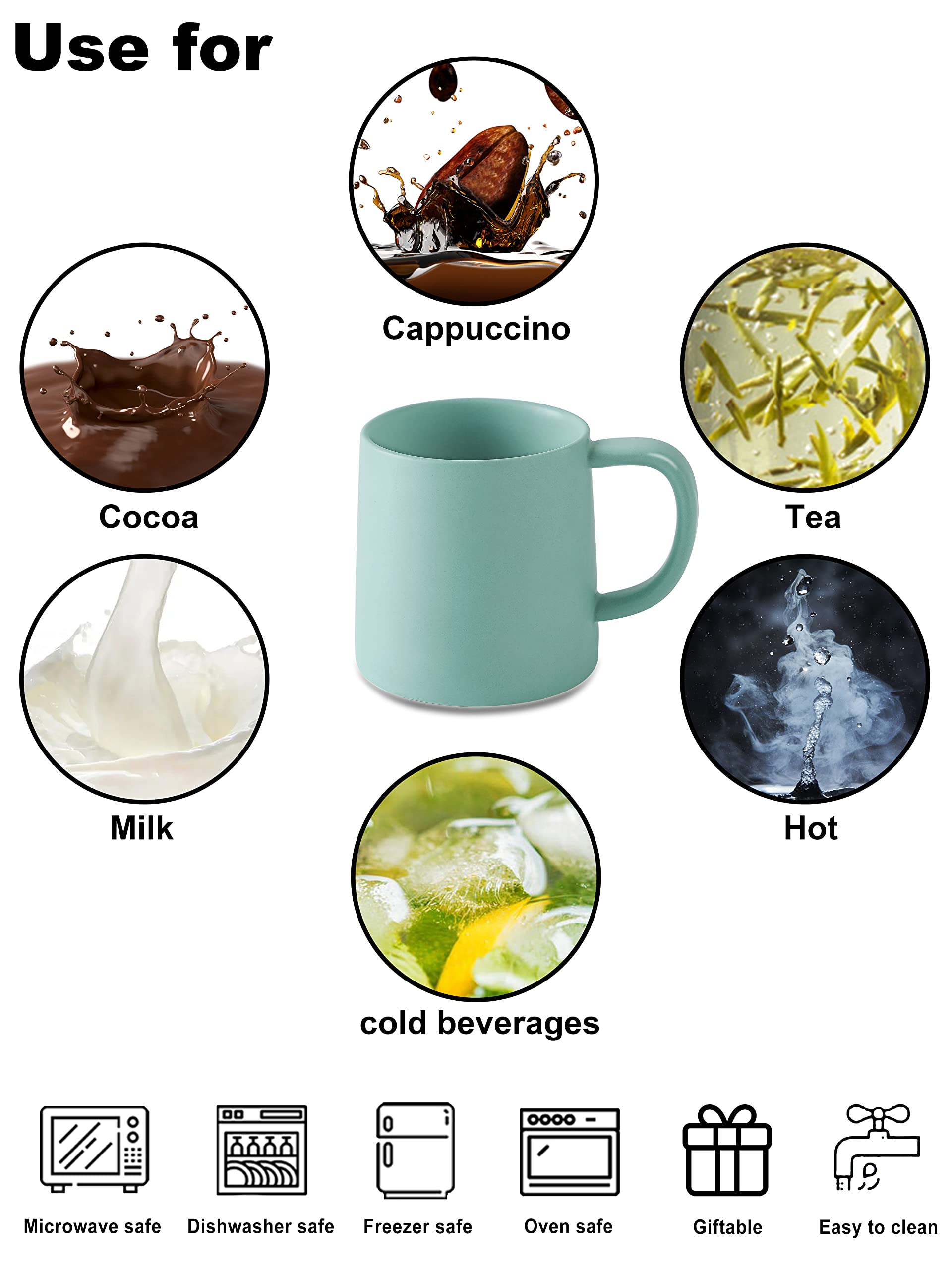 16 Oz Ceramic Coffee Mugs - Matte Mint Blue Solid Color Coffee Cup (Set of 1) - Perfect for Home, Office & Gifts - Durable & Stylish Drinking Mug for Coffee, Tea & Hot Beverages