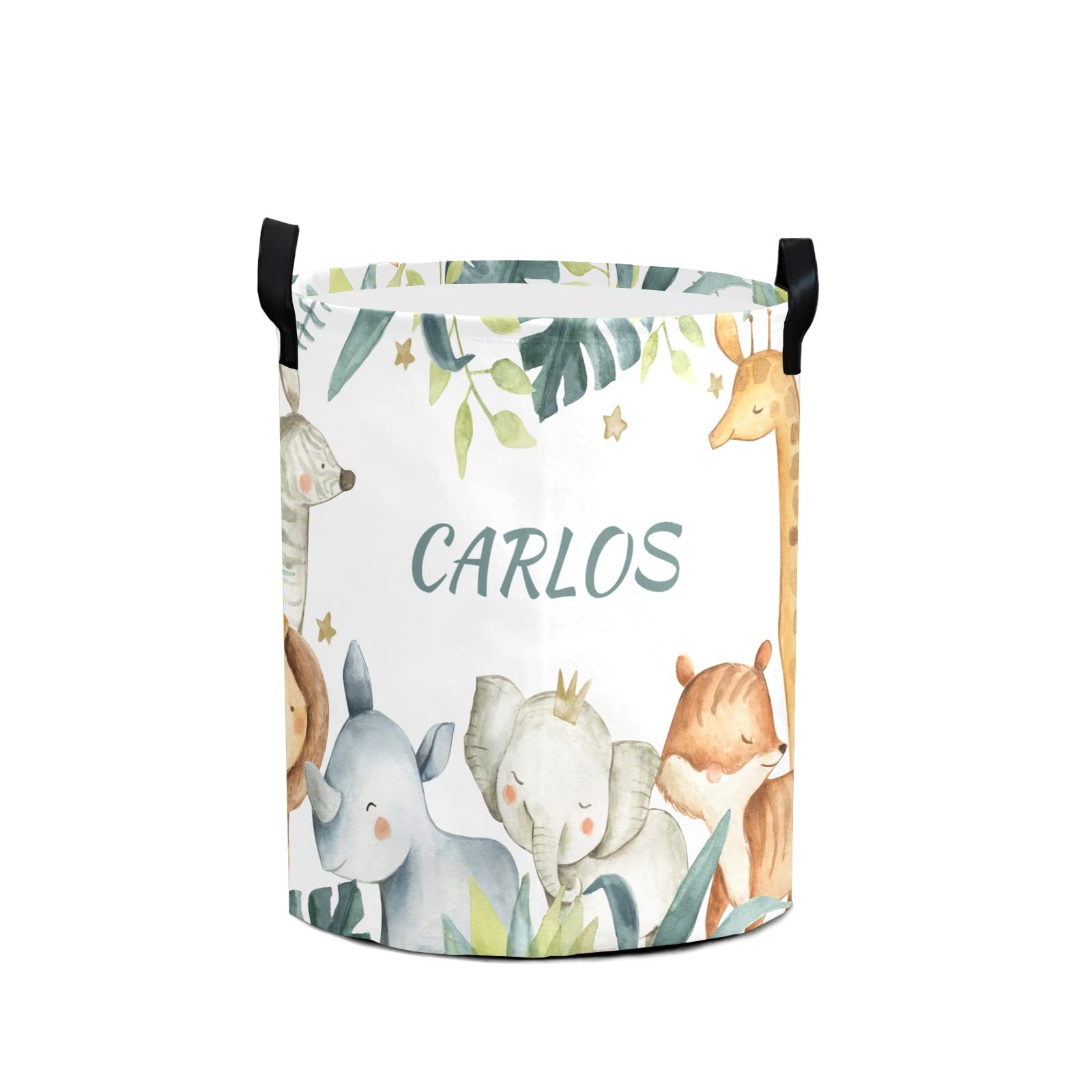 Personalized Laundry Hamper with Animal Print - Custom Name Collapsible Clothes Storage Basket with Handle for Bathroom, Bedroom & Dorm Organization - Perfect for Kids Room Decor & College Student Essentials