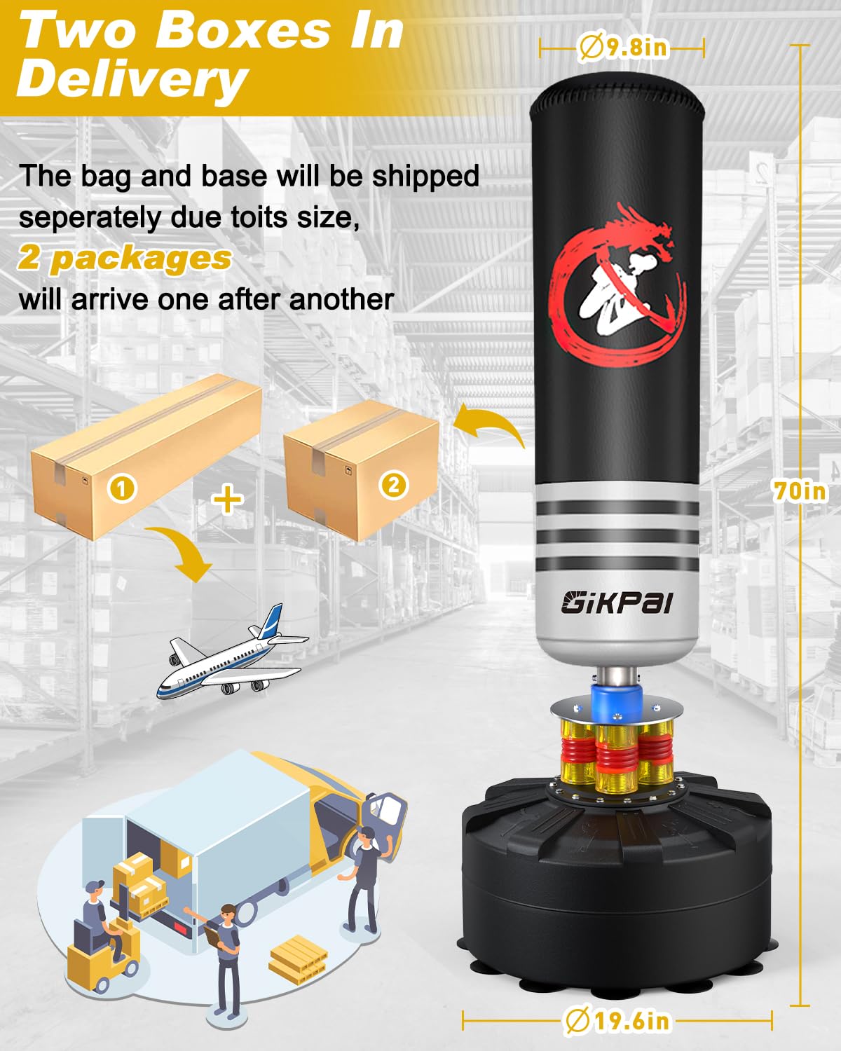 GIKPAL Heavy Duty Punching Bag with Stand - 70