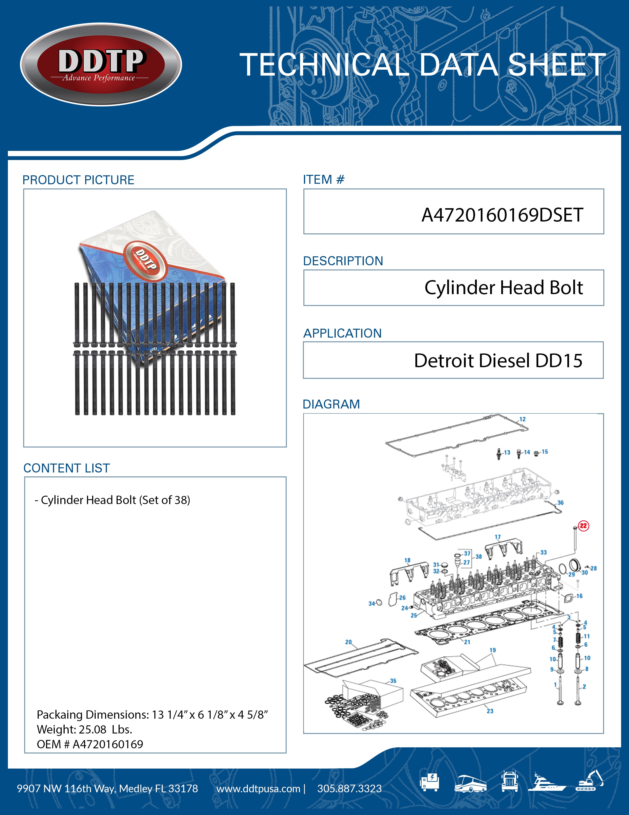 DD15 Cylinder Head Bolt Set (38-Piece) - A4720160169 - Perfect for Diesel Engine Repairs & Maintenance