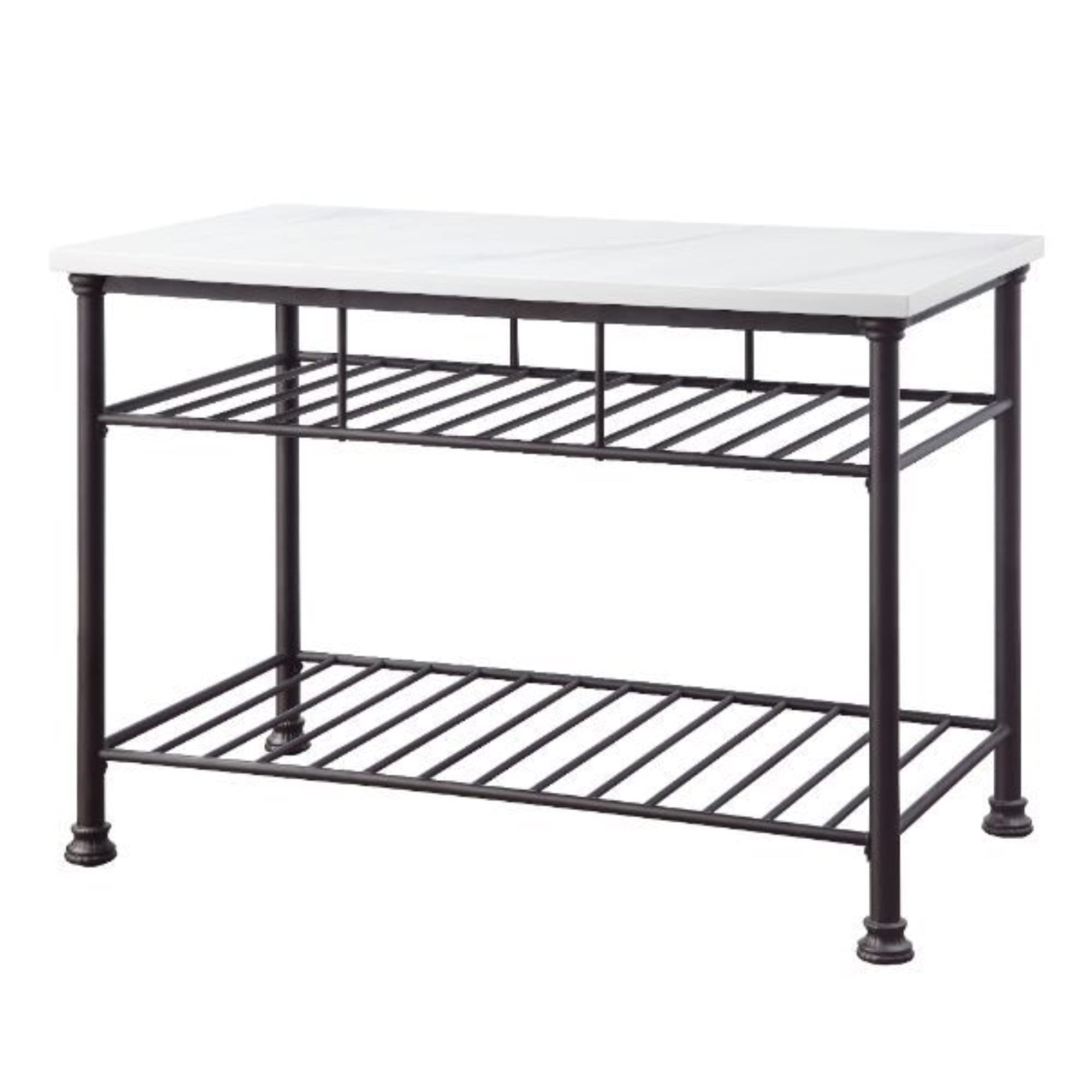 White Cultured Marble & Gray Finish Kitchen Island with Storage | Modern Kitchen Cart with Wheels for Small Spaces | Perfect for Meal Prep, Extra Counter Space & Entertaining
